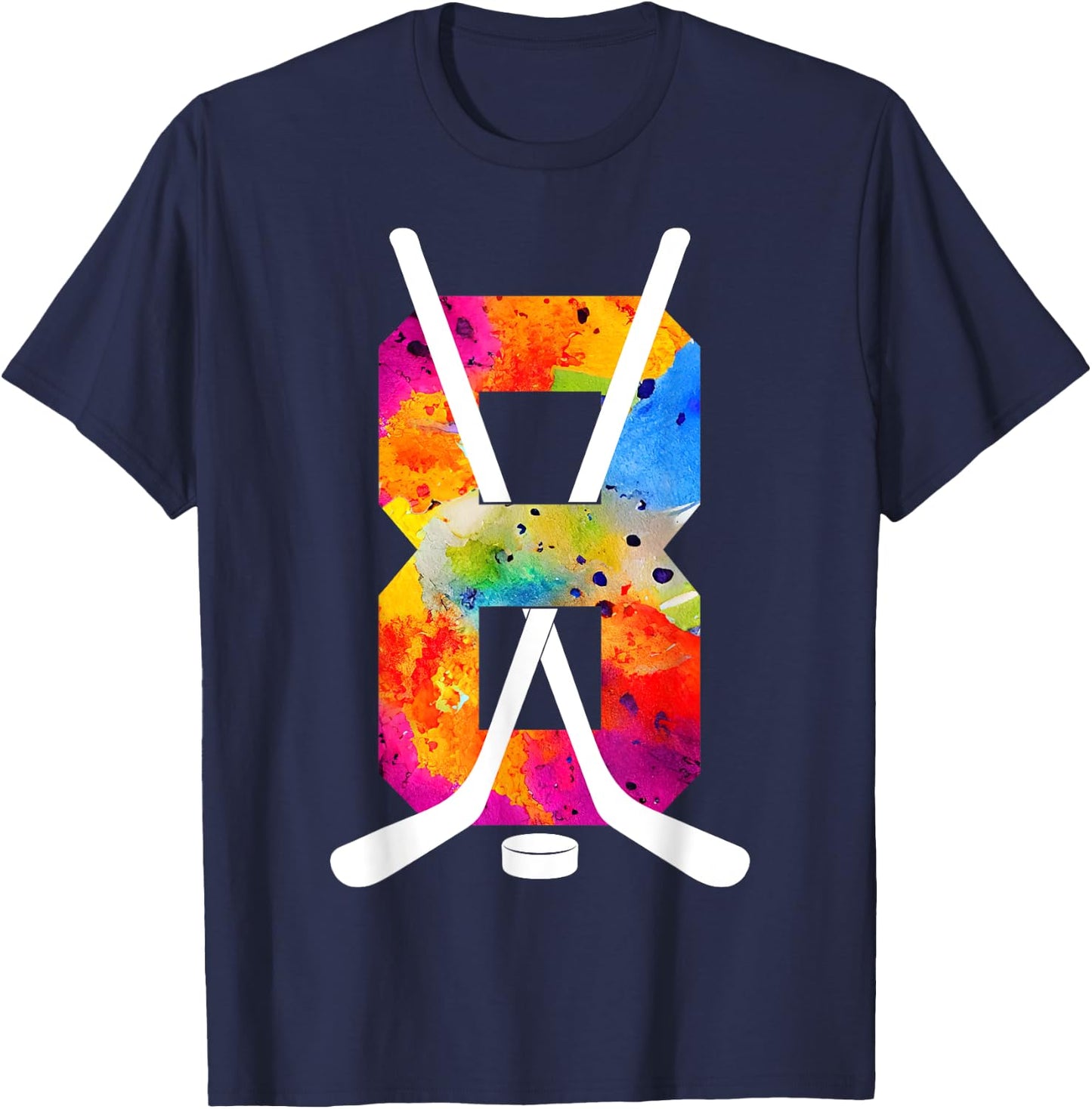 Number 8 Years Ice Hockey 8th Birthday T-Shirt - T-Shirt | Navy