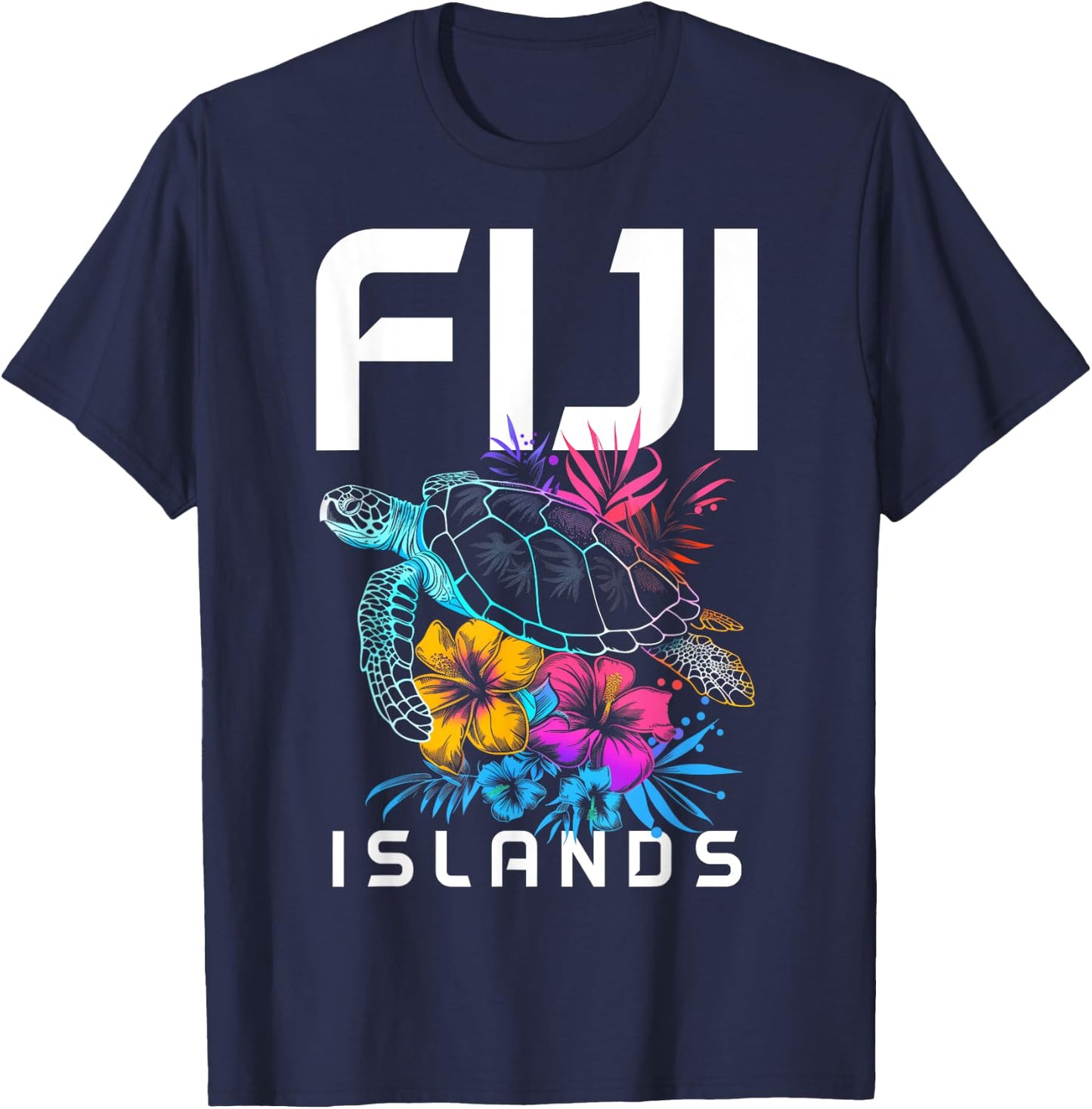 Fiji Islands Sea Turtle Flowers Scuba Diving Surfer Souvenir T-Shirt - T-Shirt | Navy