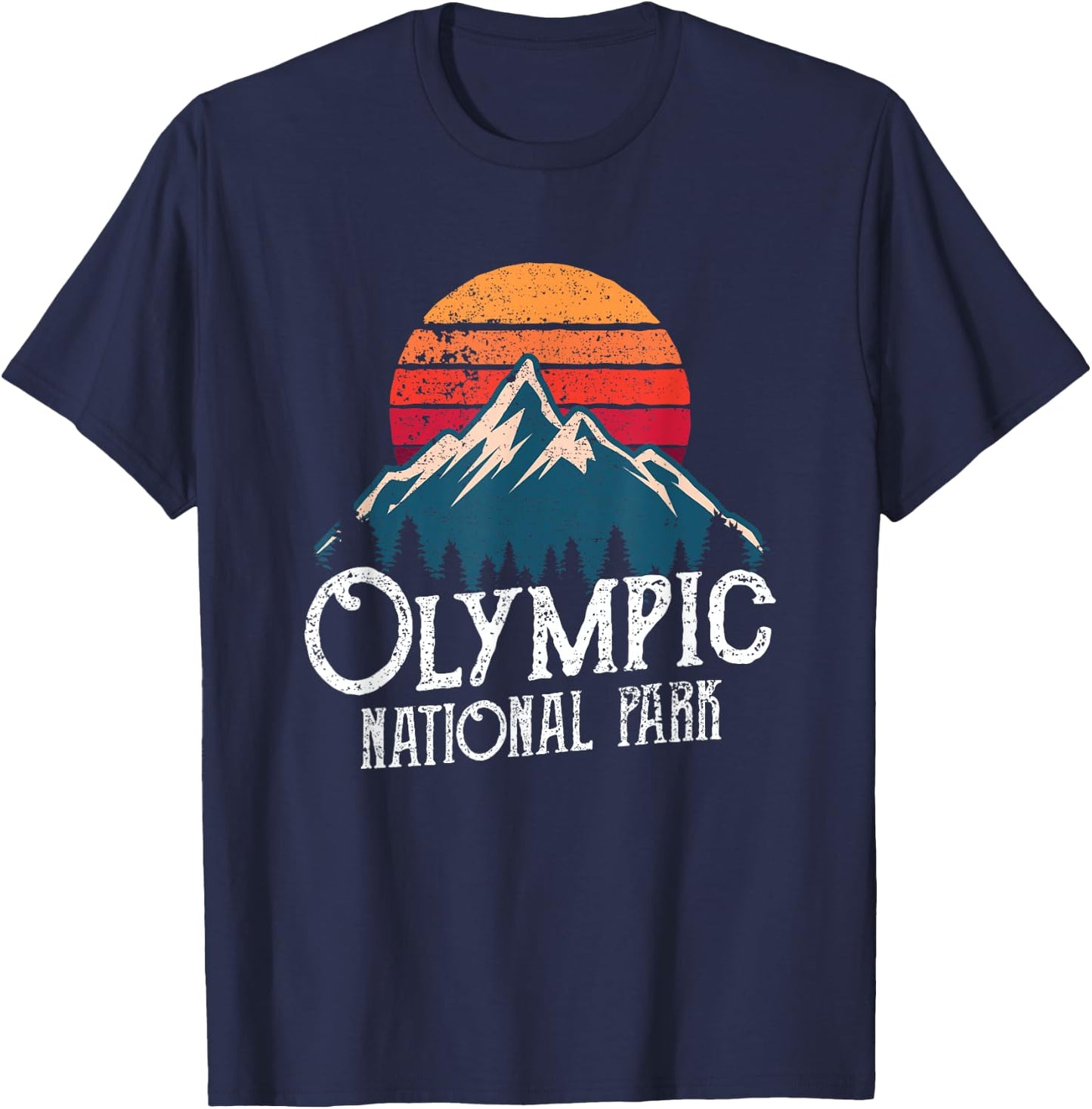 Olympic National Park Washington Mountains Retro T-Shirt - T-Shirt | Navy