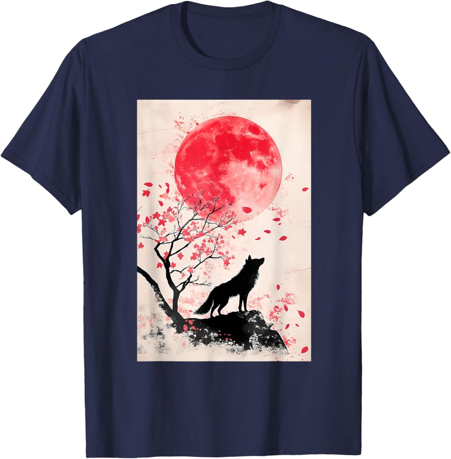 Okami Wolf Japanese Anime Kawaii Blossom Cherry T-Shirt - T-Shirt | Navy