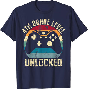 4th Grade Level Unlocked Back to School First Day Gamer Kid T-Shirt - T-Shirt | Navy
