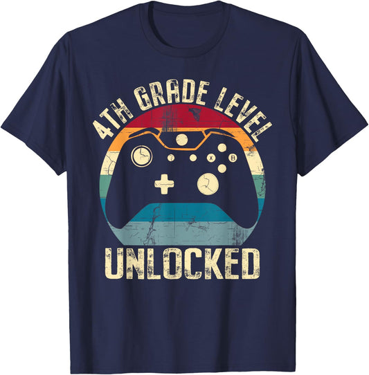 4th Grade Level Unlocked Back to School First Day Gamer Kid T-Shirt - T-Shirt | Navy
