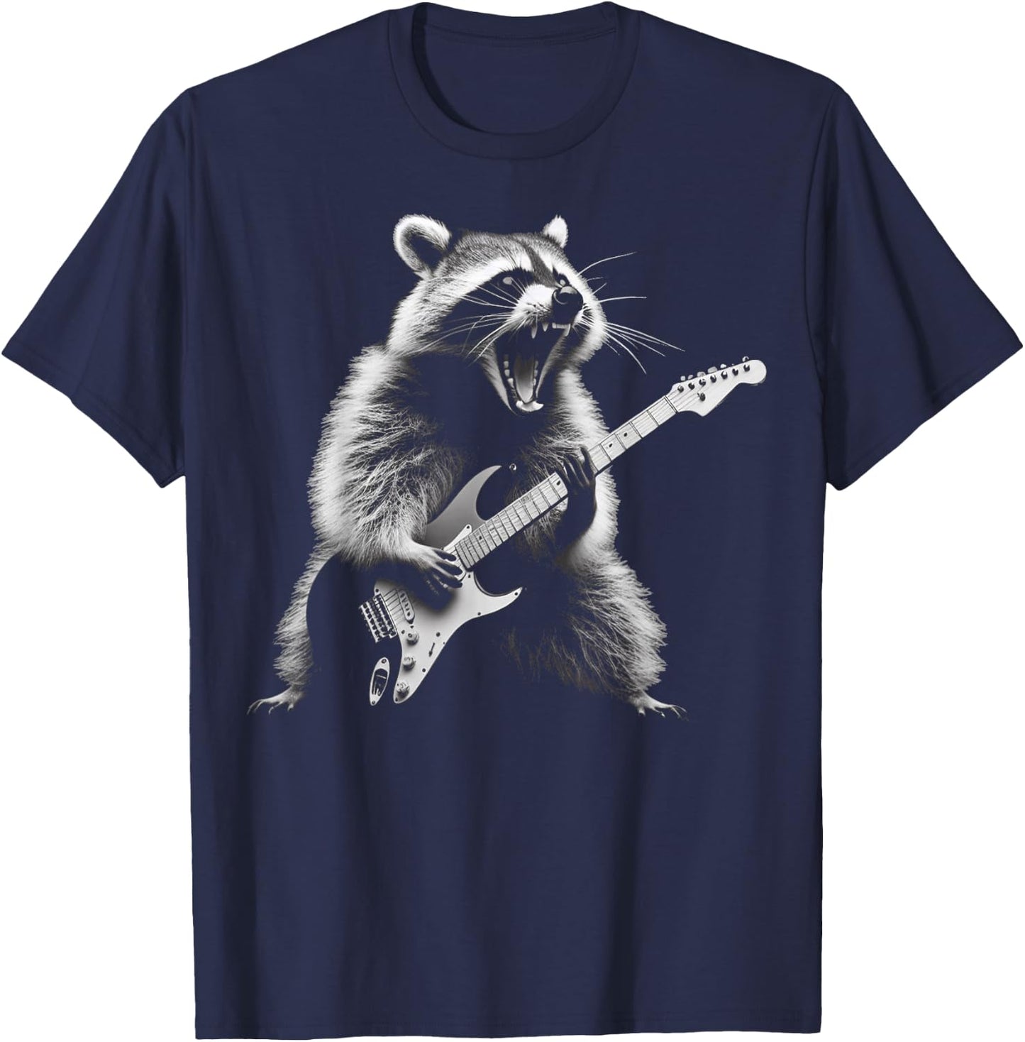 Raccoon Playing Guitar Rock and Roll Rock Star Men Women Kid T-Shirt - T-Shirt | Navy