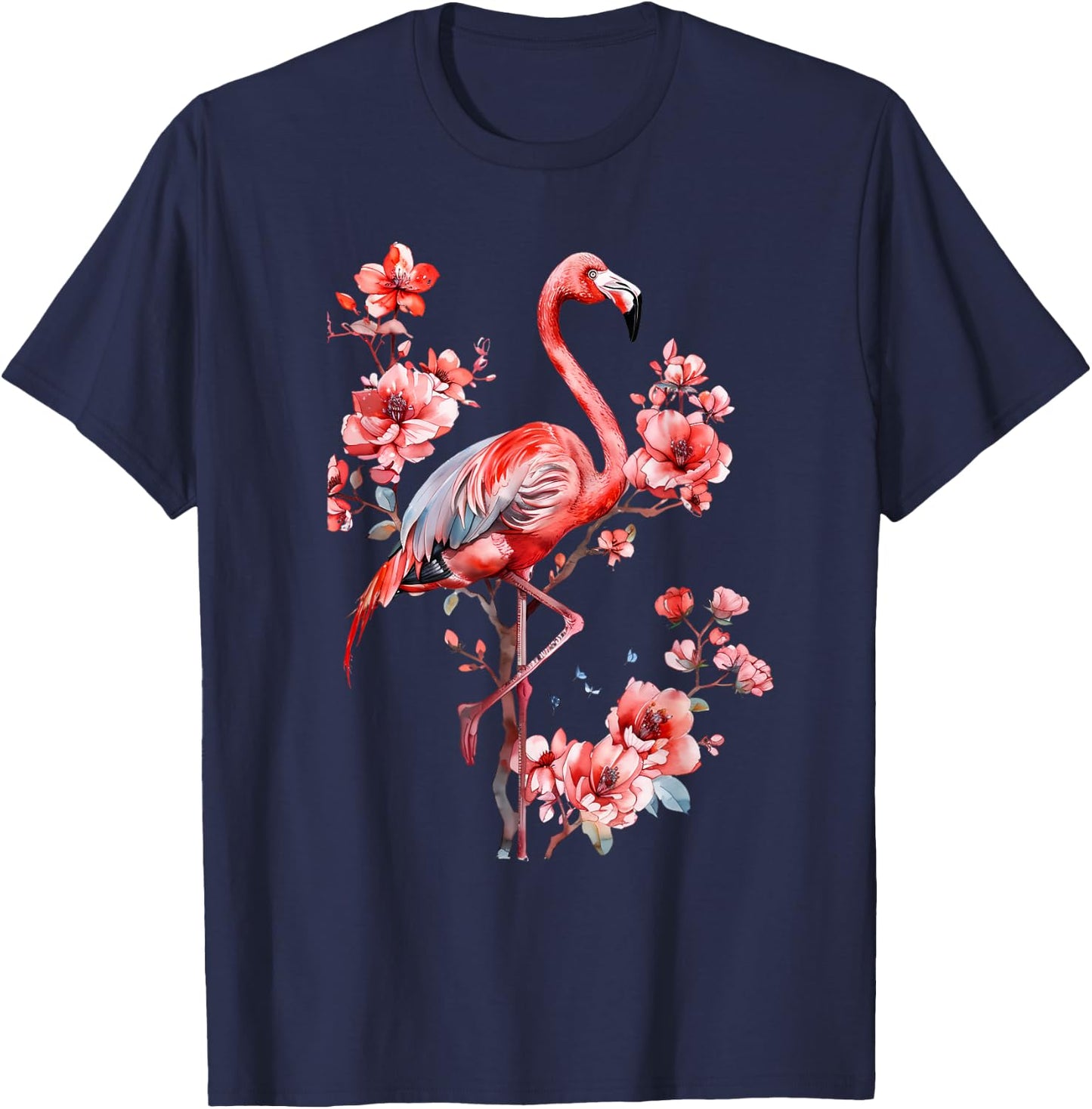 Flamingo Bird Floral Flamingo Lover Motif Nature Artwork T-Shirt - T-Shirt | Navy