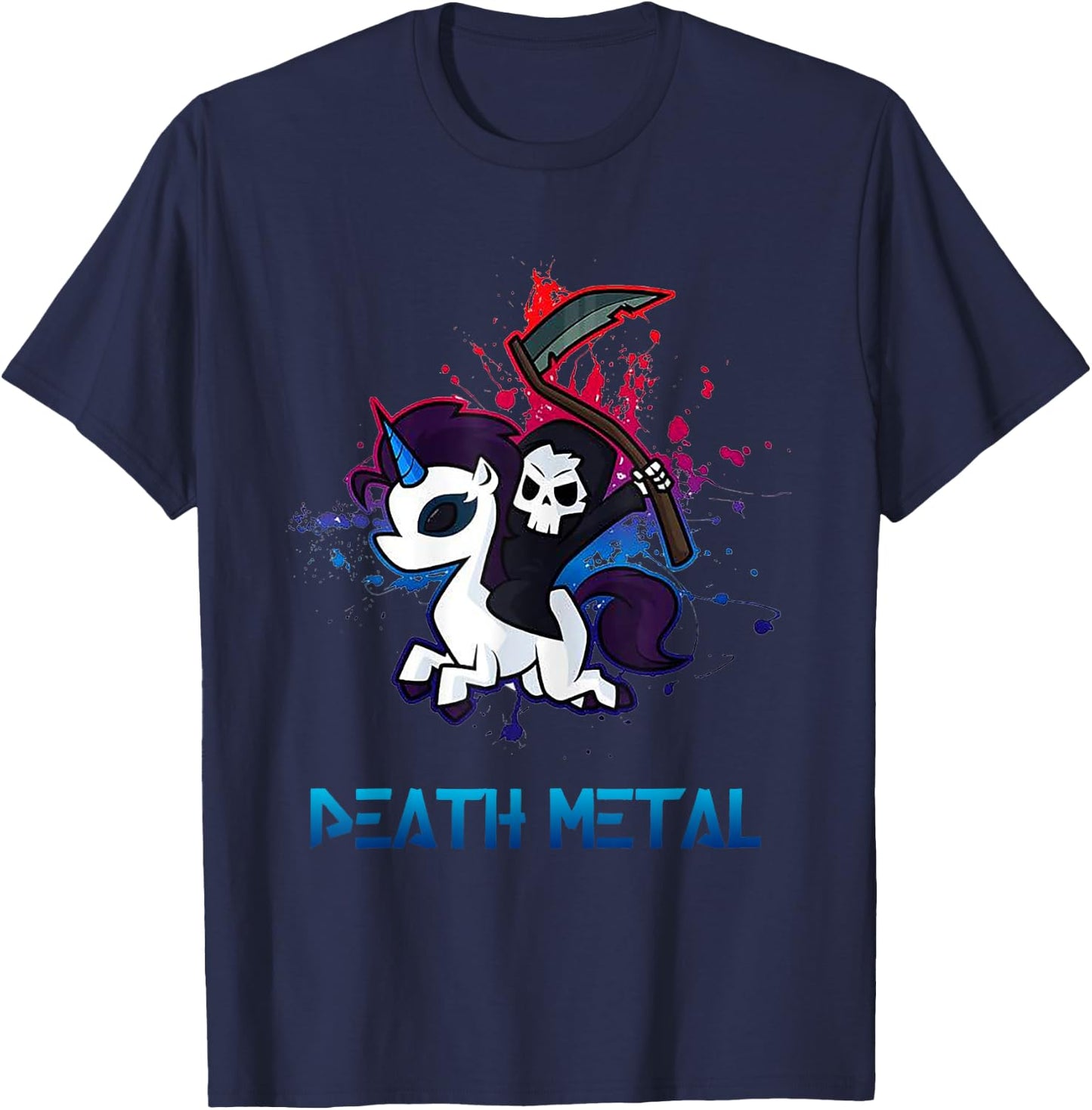 Death Metal Death Riding Unicorn T-Shirt - T-Shirt | Navy