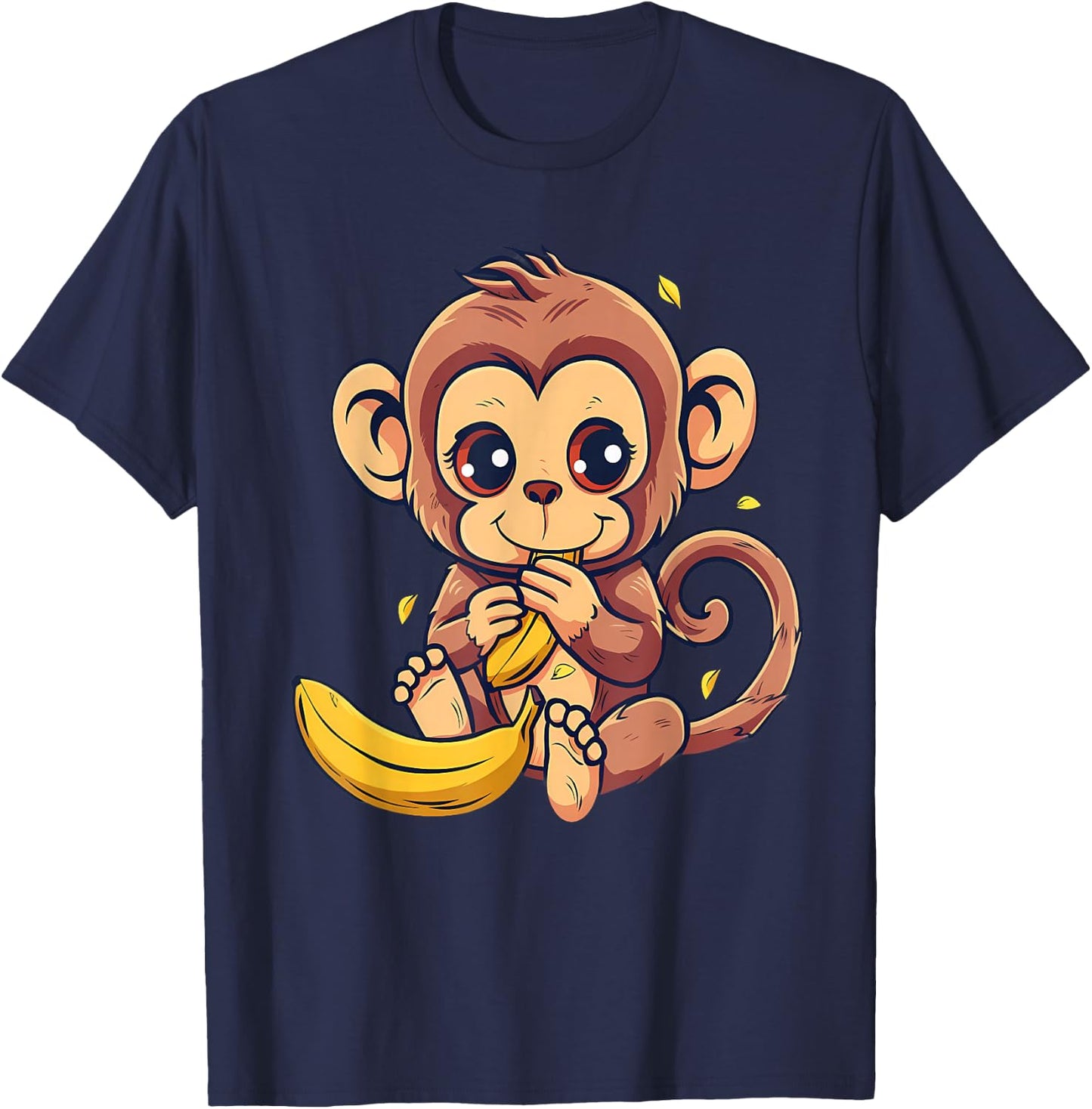 Banana Monkey Cute Monkey Wildlife Animal Art Drawing T-Shirt - T-Shirt | Navy