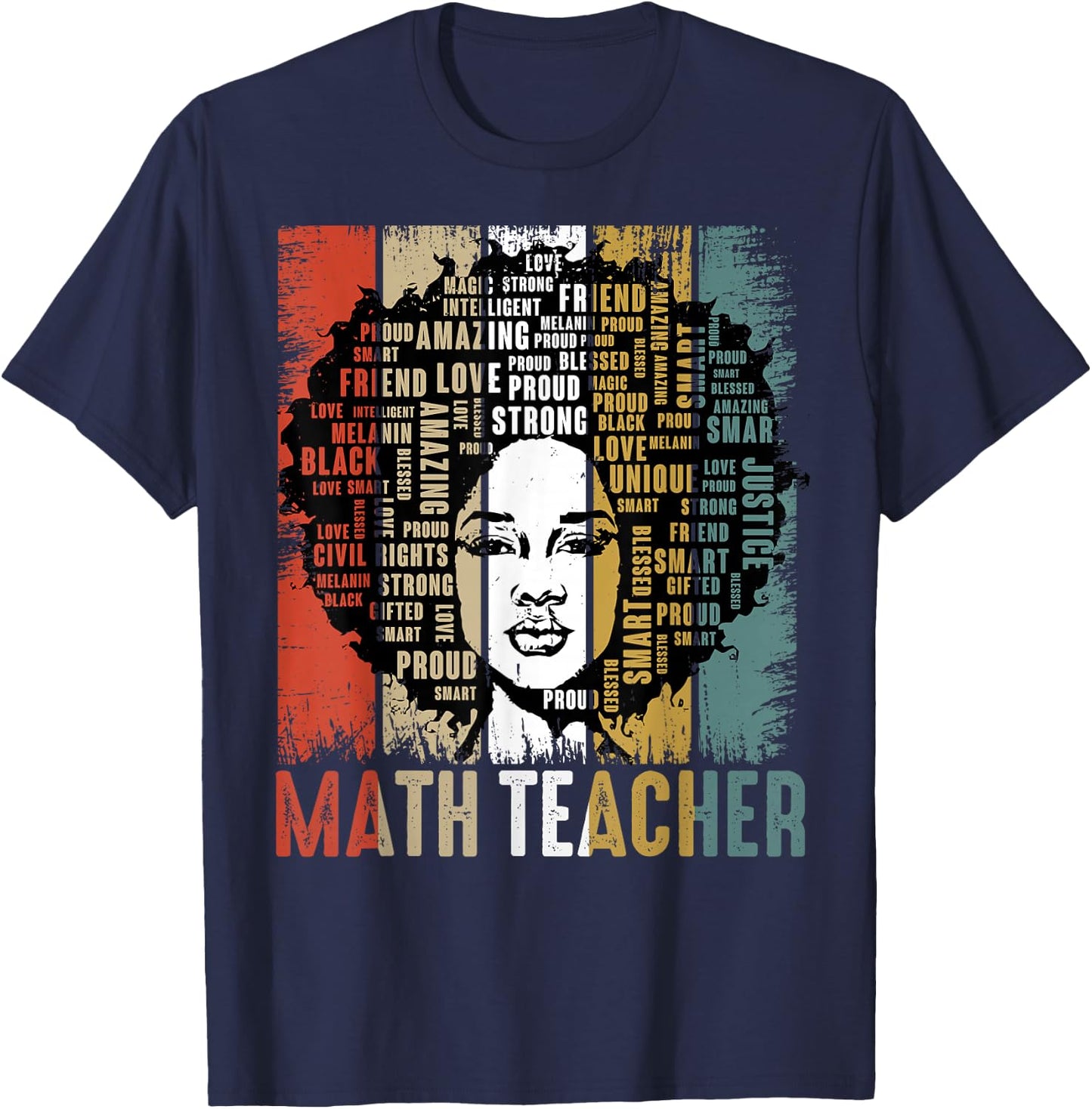Math Teacher Afro African American Women Black History Month T-Shirt - T-Shirt | Navy