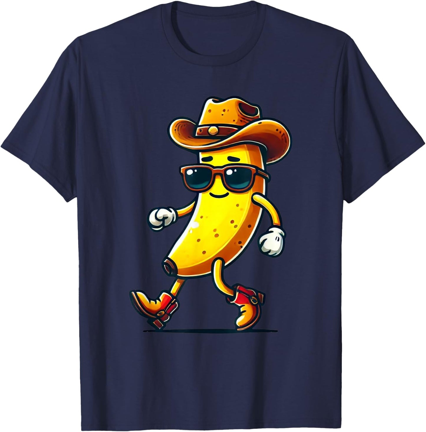 Funny Banana Wearing Cowboy Hat Sunglasses Boots Western T-Shirt - T-Shirt | Navy