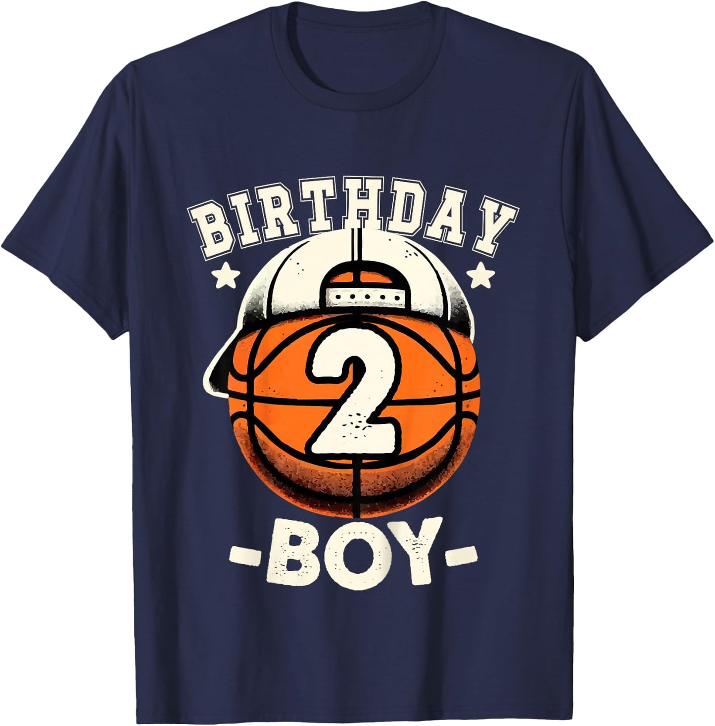 Kids 2nd Birthday Boy 2 Year Old Basketball Theme Decorations Boy T-Shirt - T-Shirt | Navy