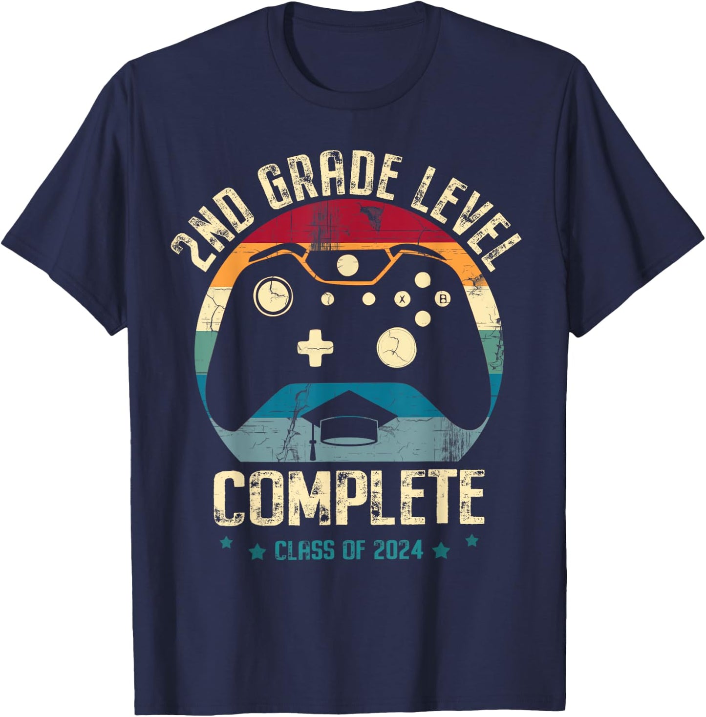 2nd Grade Level Complete Gamer Class Of 2024 Graduation Boy T-Shirt - T-Shirt | Navy