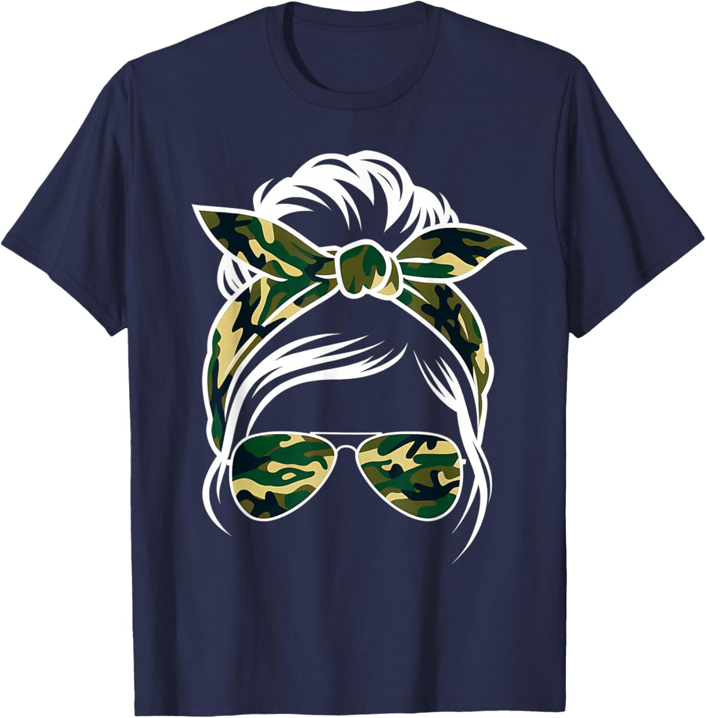 Camouflage Bow Camo Bow Messy Bun Girl Hunting Women T-Shirt - T-Shirt | Navy