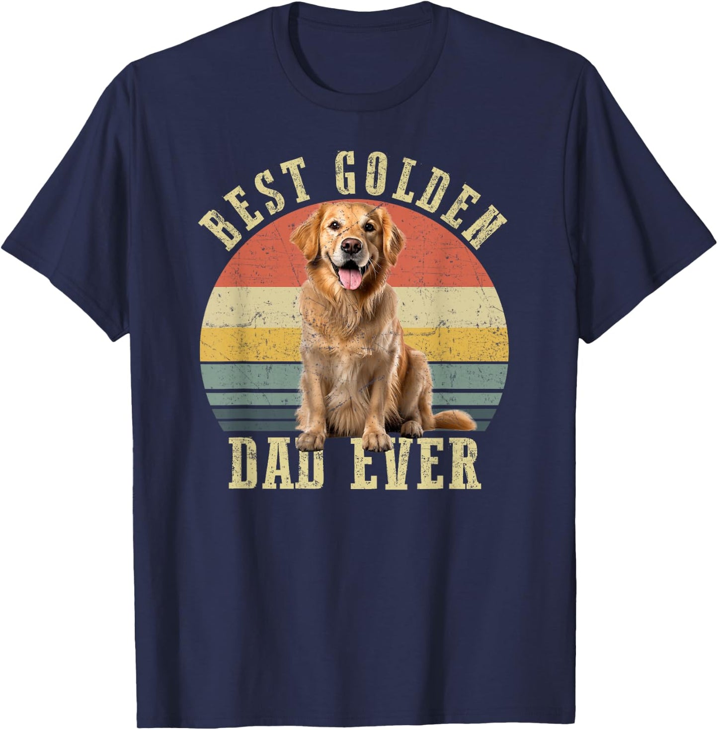 Best Golden retriever Dad Ever Retro Dog Vintage T-Shirt - T-Shirt | Navy
