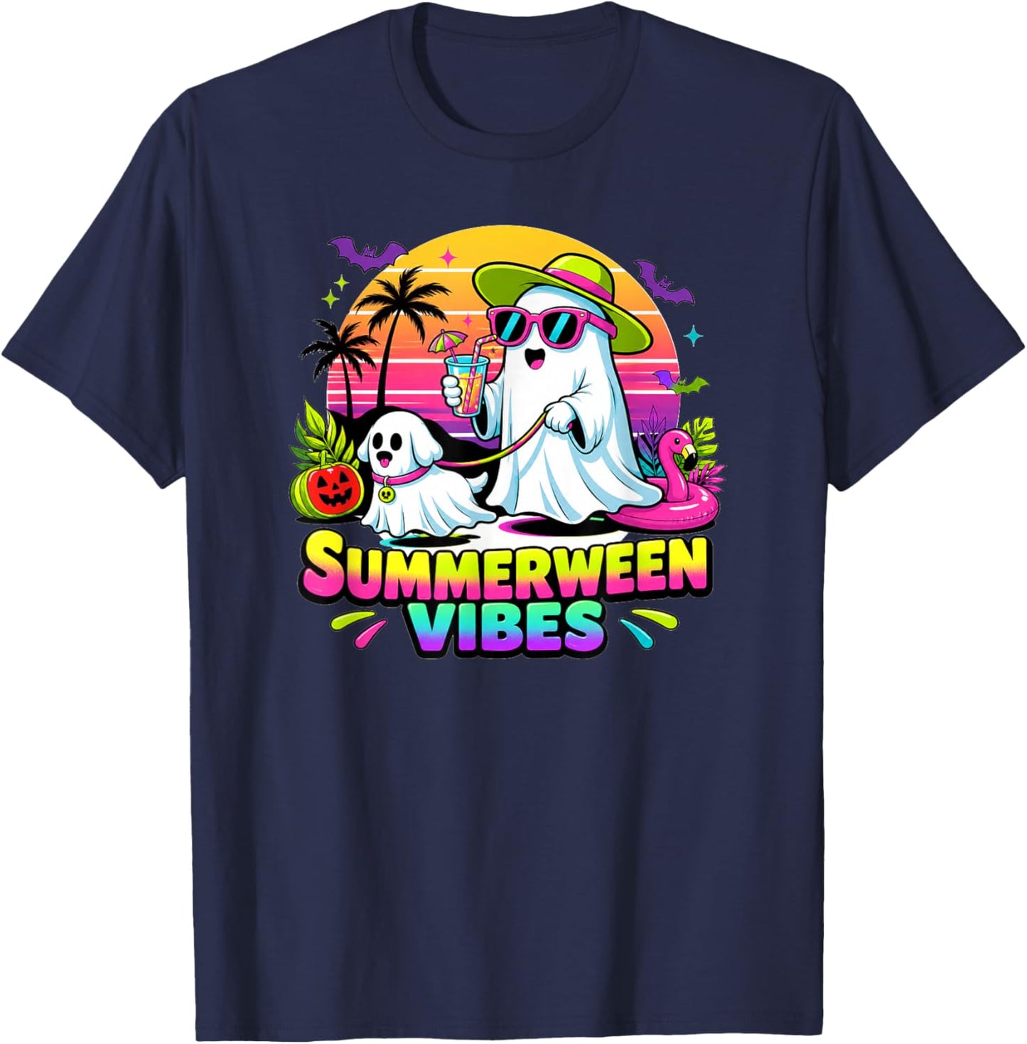 Halloween Summerweens Funny Ghosts Walking Dog T-Shirt - T-Shirt | Navy