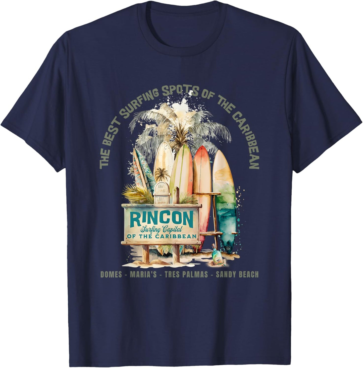 Rincon PR Surfing Capital of the Caribbean Surfers Wipeout T-Shirt - T-Shirt | Navy