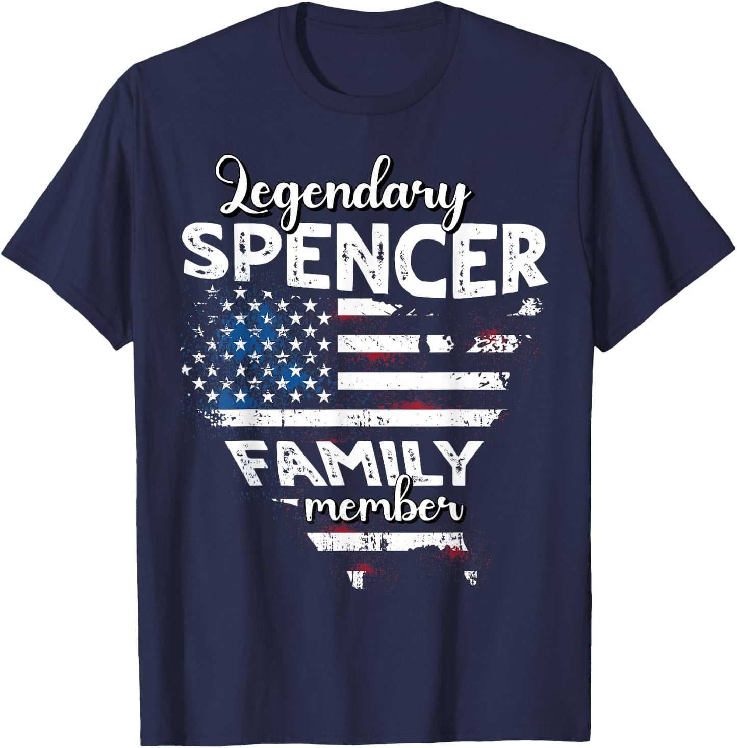 Surname Spencer US Flag Spencer Last Name Spencer T-Shirt - T-Shirt | Navy
