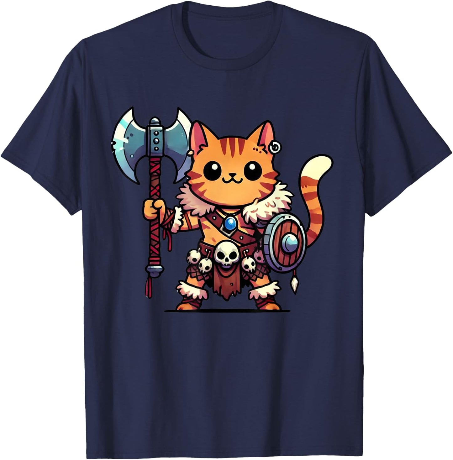 Medieval Barbarian Cat T-Shirt - T-Shirt | Navy