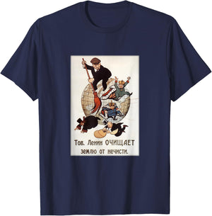 Lenin Sweeping the Globe - Socialist Communist Propaganda T-Shirt - T-Shirt | Navy