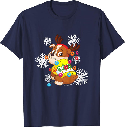 PAW Patrol Christmas Rubble Dressed As Reindeer Cute T-Shirt - T-Shirt | Navy