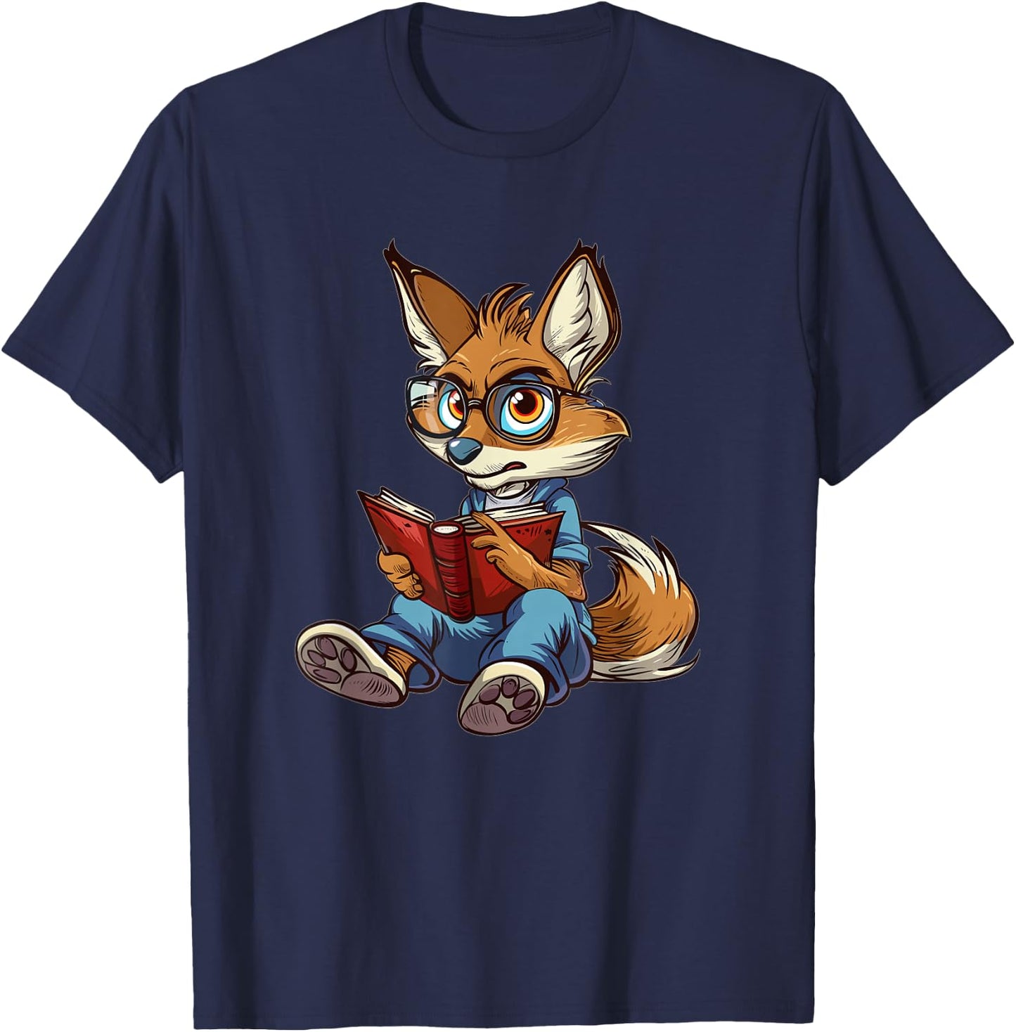 Cute Coyote With Book I Kids Coyote T-Shirt - T-Shirt | Navy