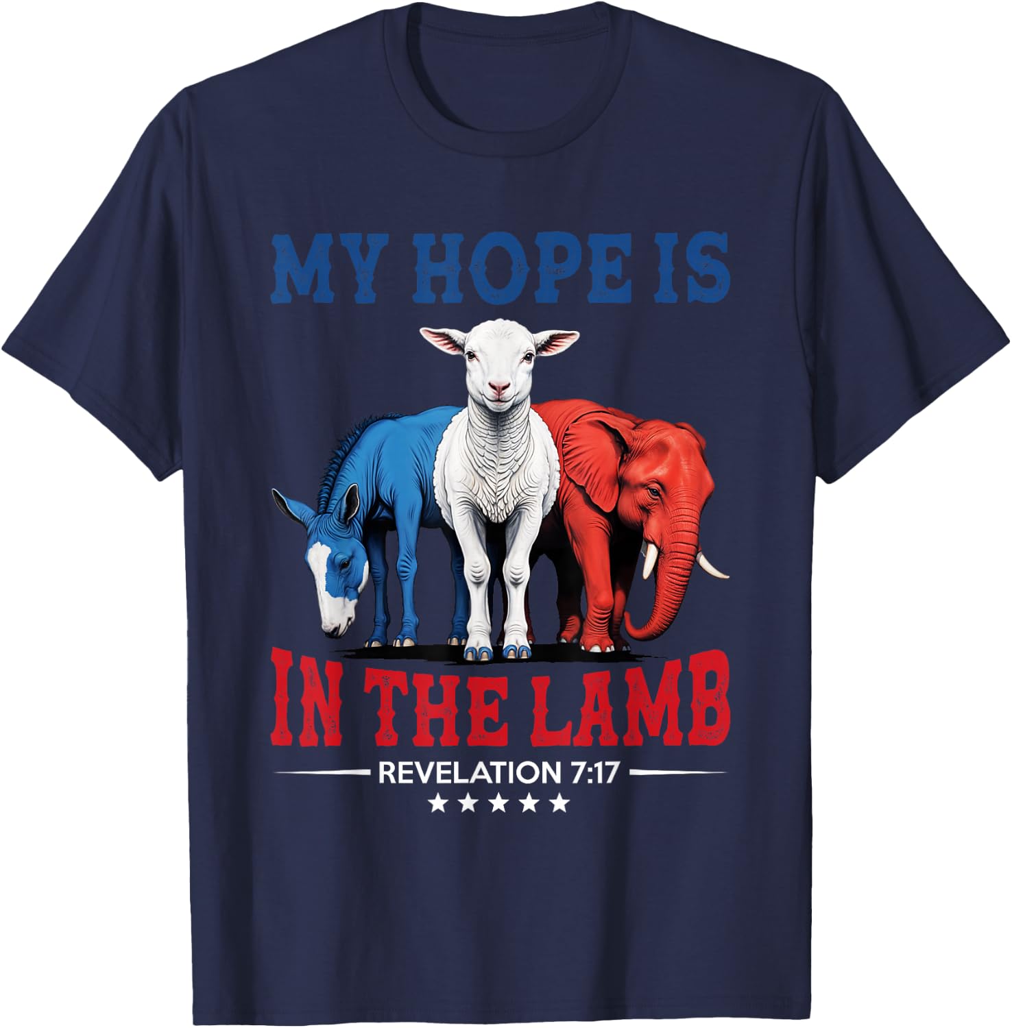 My Hope is in the Lamb Elephant Donkey USA Funny Scripture T-Shirt - T-Shirt | Navy