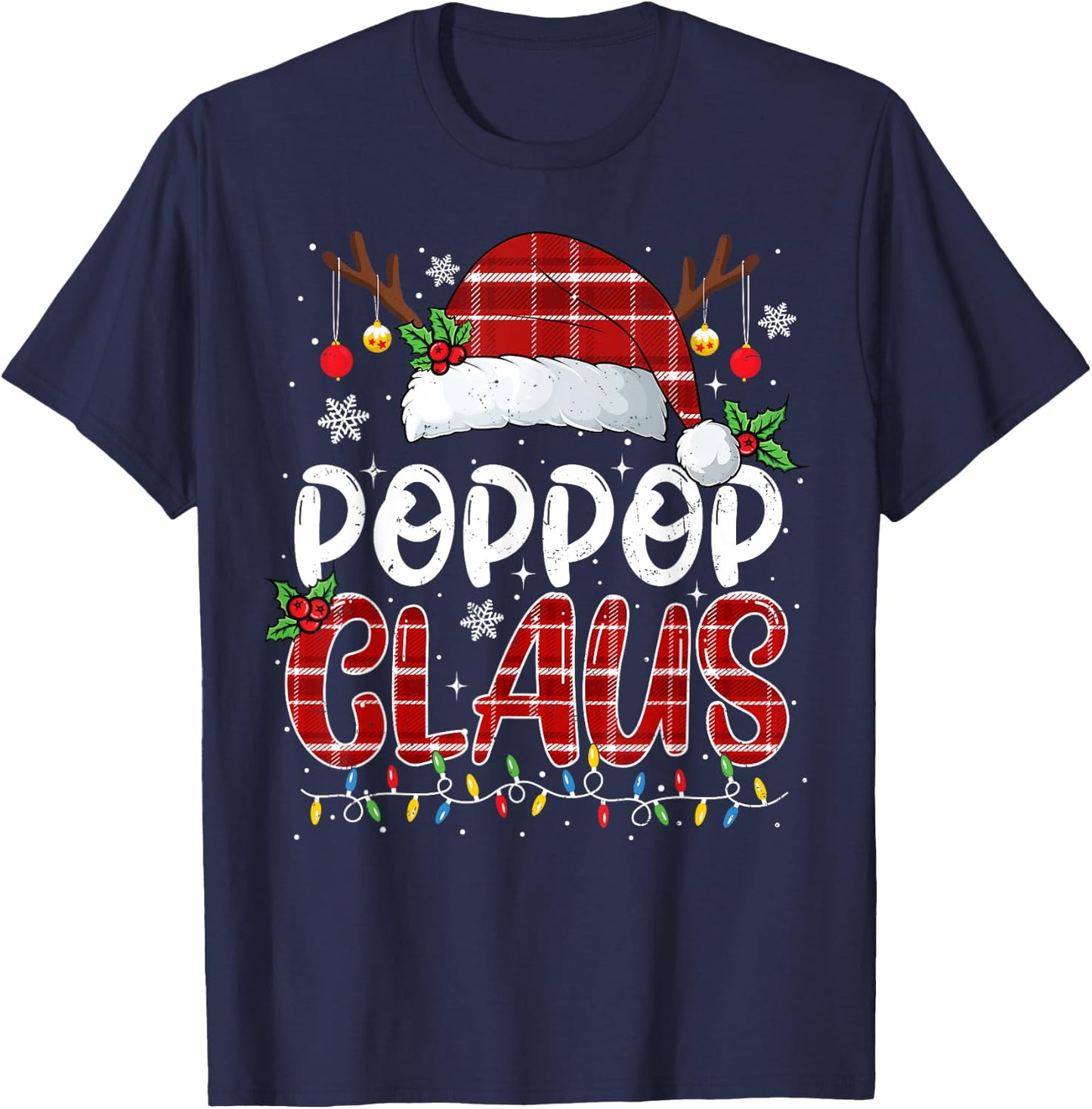 Poppop Claus Christmas Lights Pajama Family Matching T-Shirt - T-Shirt | Navy