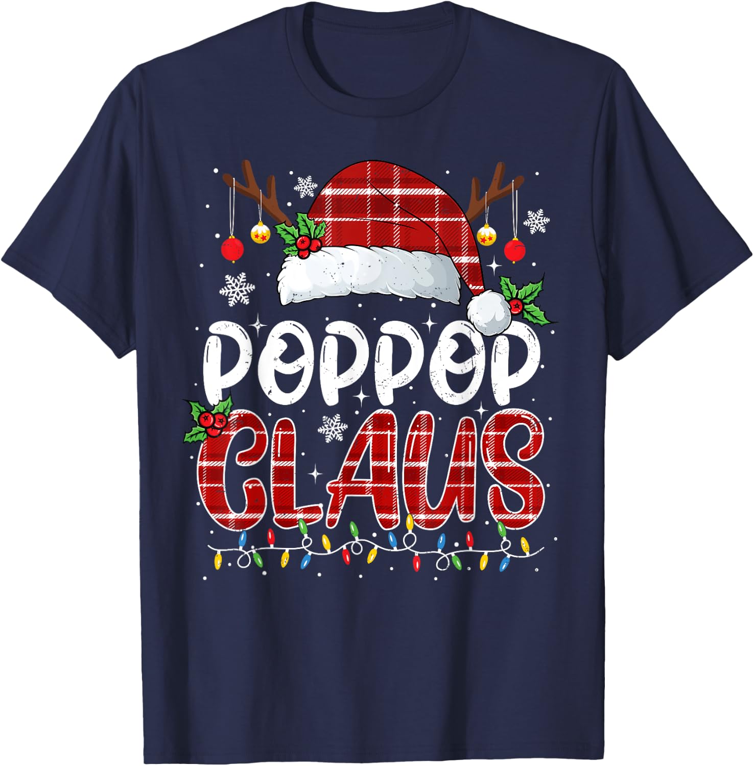 Poppop Claus Christmas Lights Pajama Family Matching T-Shirt - T-Shirt | Navy
