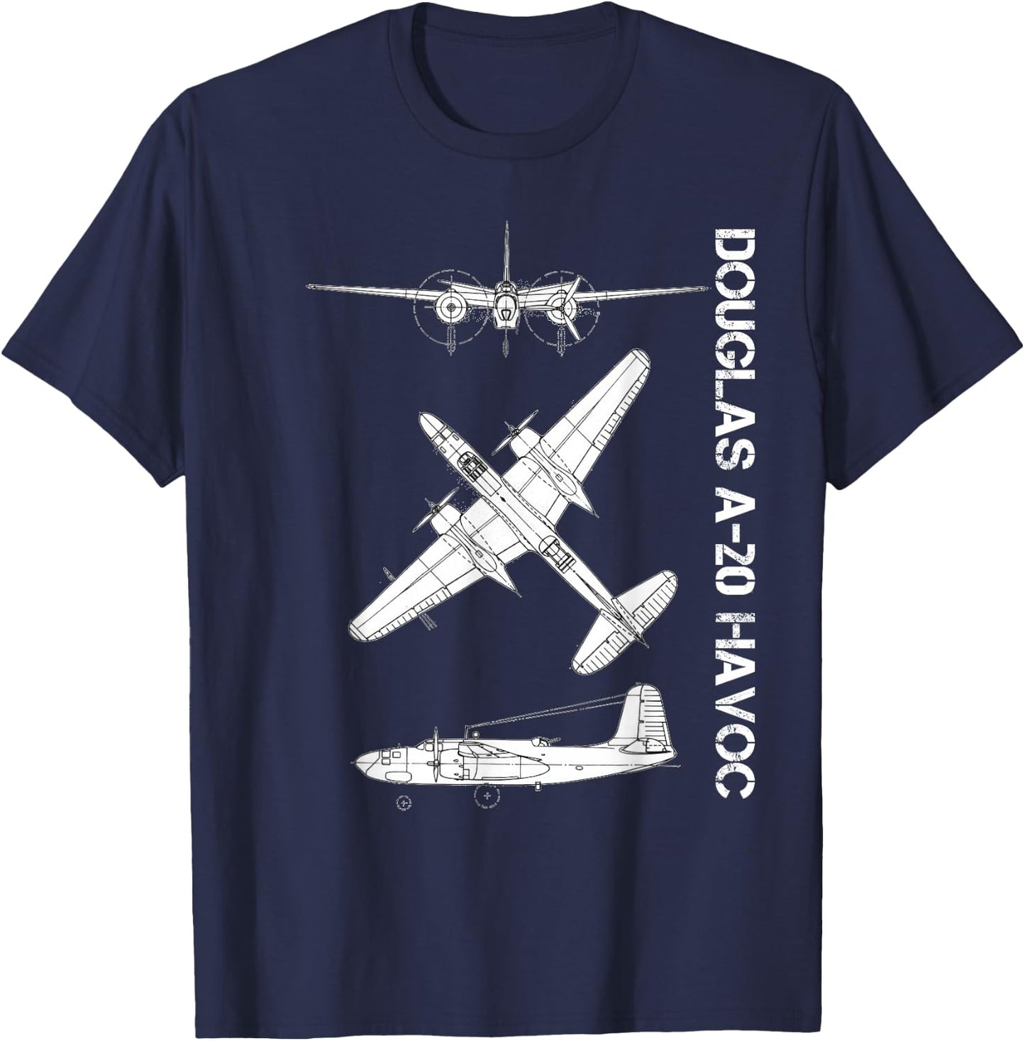 Douglas A-20 Havoc Bomber Airplane WW2 Aircraft T-Shirt - T-Shirt | Navy