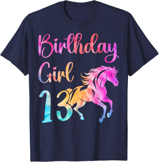 13th Birthday Horse 13 Year Old Girl Birthday Horse Lovers T-Shirt - T-Shirt | Navy