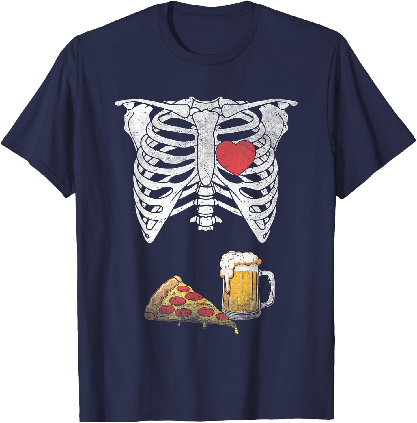 Dad Skeleton Halloween Beer Pizza Funny Pregnancy Couple Men T-Shirt - T-Shirt | Navy