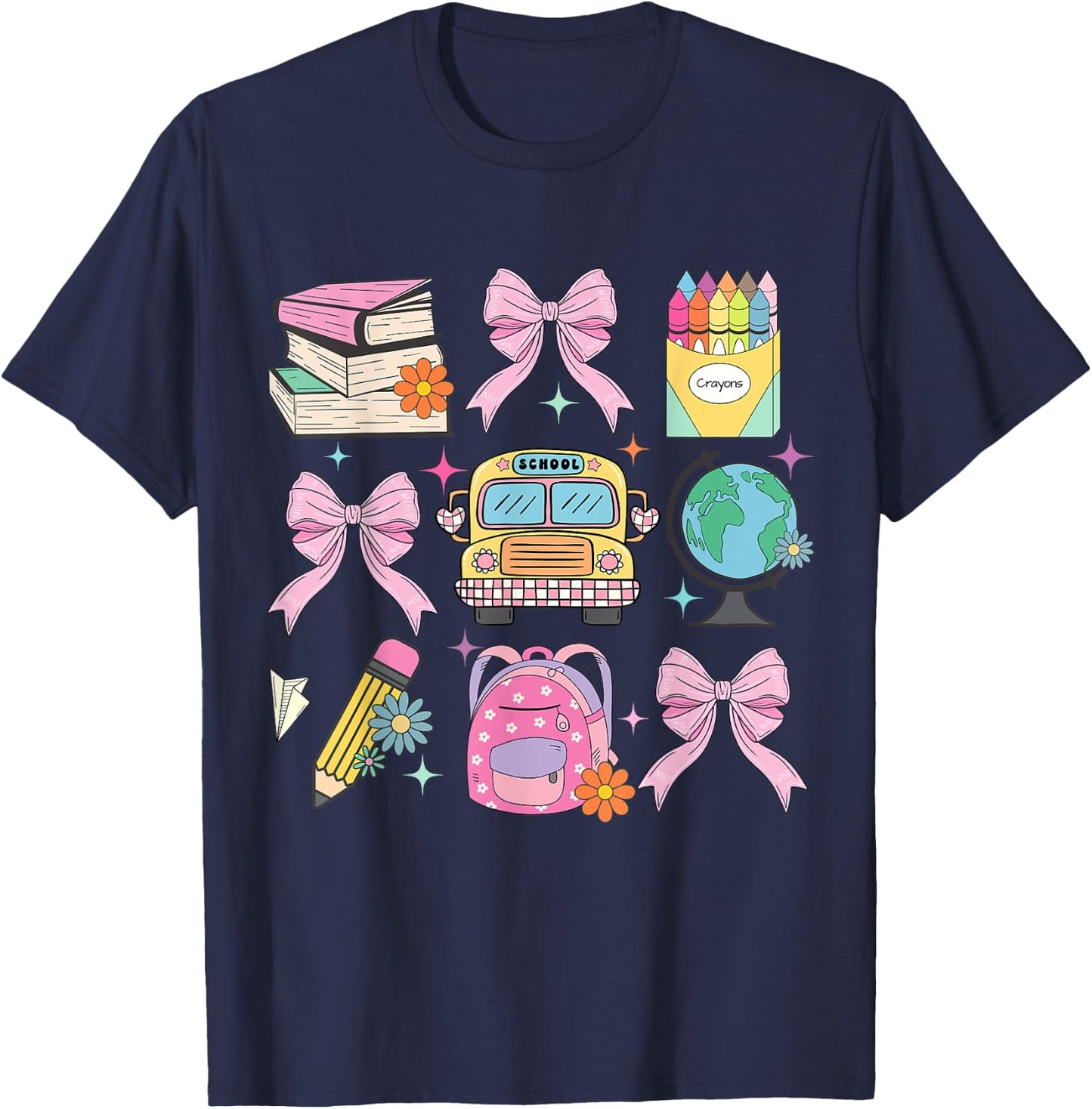 Coquette Bow Student Teacher Happy First Day Back To School Men Women Girls Kids T-Shirt - T-Shirt | Navy