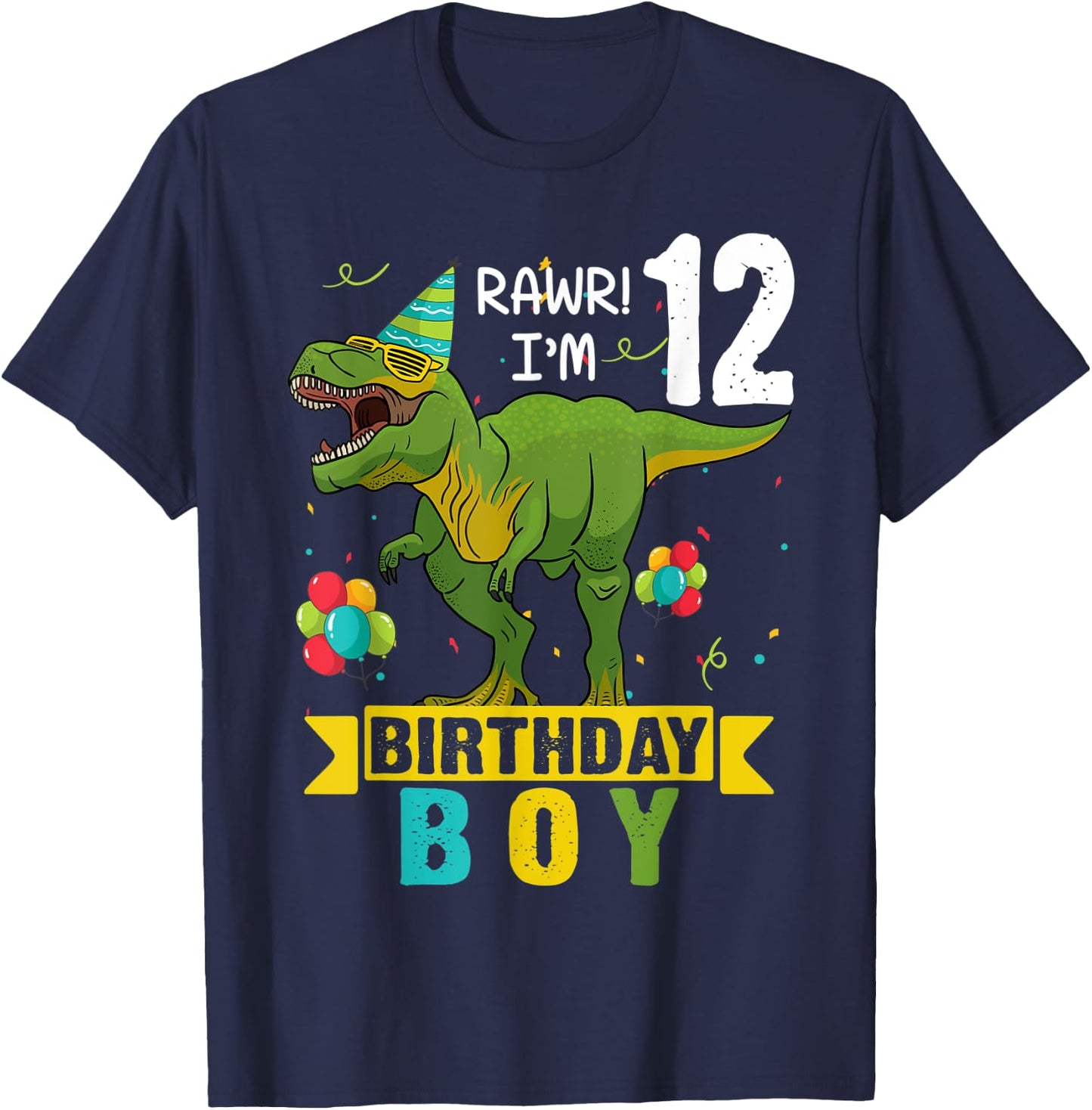 12 Year Old Shirt 12th Birthday Boy T Rex Dinosaur T-Shirt - T-Shirt | Navy