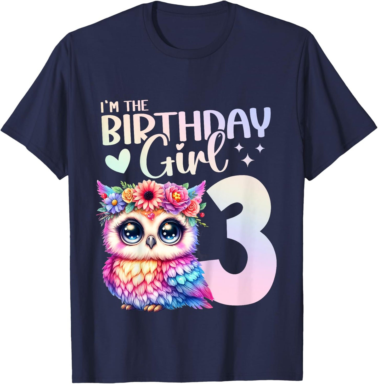 3rd Birthday Owl 3 Years Old Three years 3 Birthday Girl T-Shirt - T-Shirt | Navy