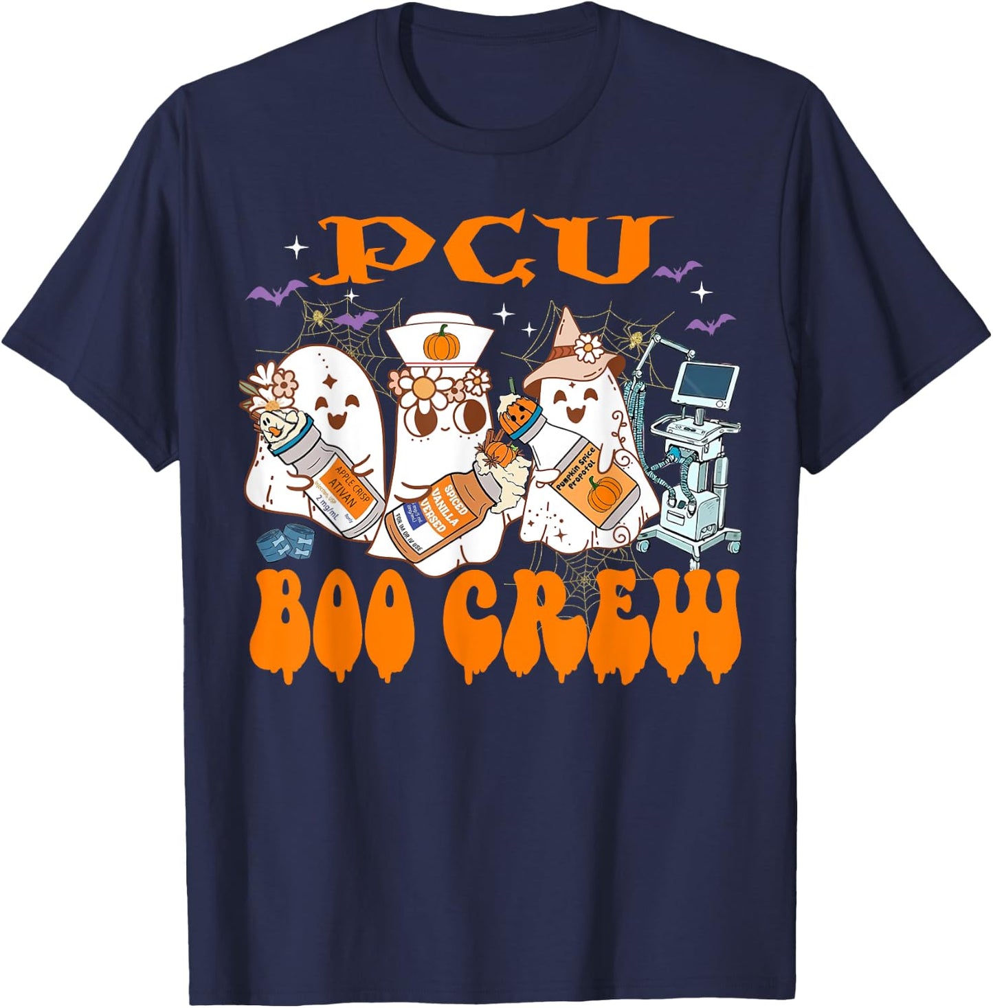 PCU Nurse Halloween Anesthetist Boo Crew Squad T-Shirt - T-Shirt | Navy