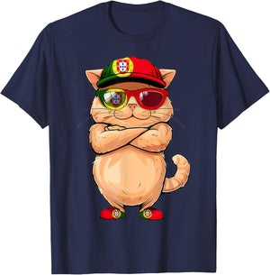 Portuguese Flag Cat Mom Souvenirs Products Kitten Portugal Men Women Kids T-Shirt - T-Shirt | Navy