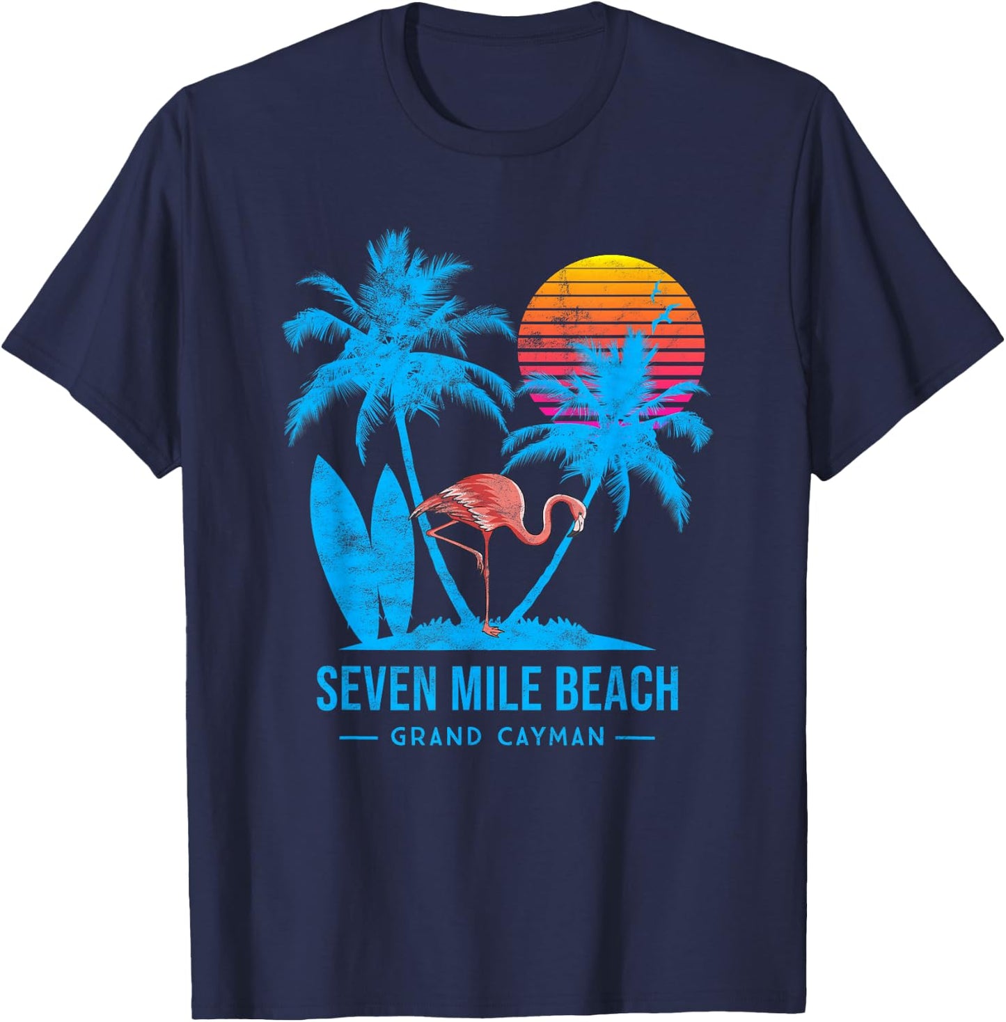 Seven mile beach, Grand Cayman. Palm trees sunset T-Shirt - T-Shirt | Navy