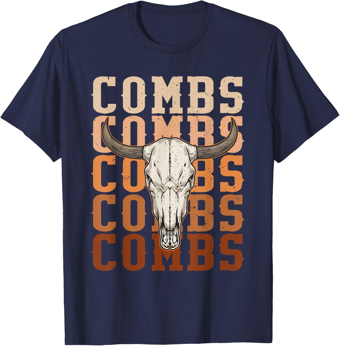 Combs Western Music Country Cowboy Cow Skull T-Shirt - T-Shirt | Navy