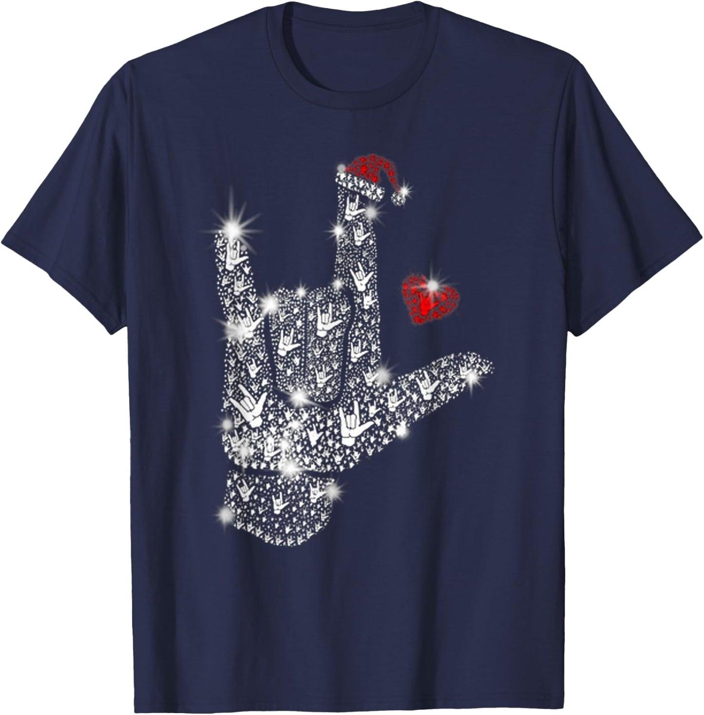 Love ASL Merry Christmas American Sign Language Xmas Santa T-Shirt - T-Shirt | Navy