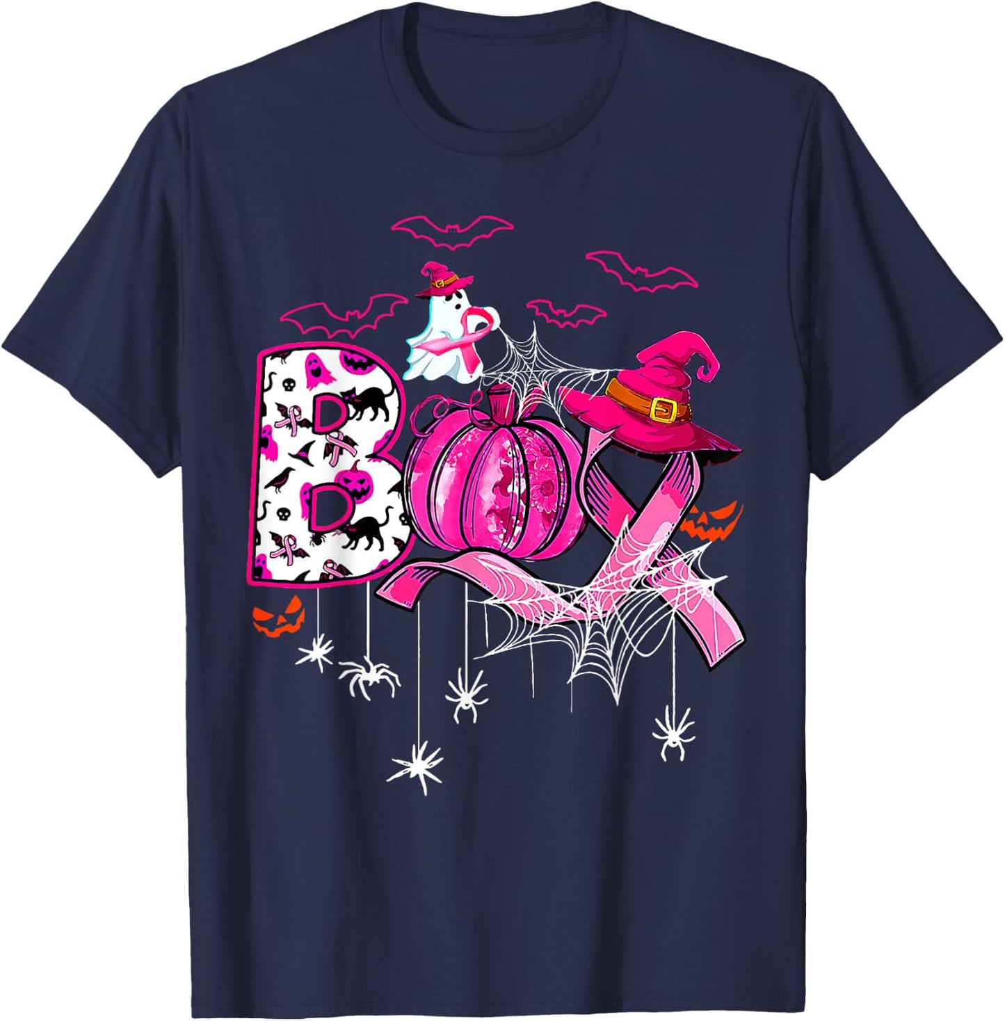 Boo Breast Cancer Is Boo Sheet Pink Ribbon Ghost Halloween T-Shirt - T-Shirt | Navy