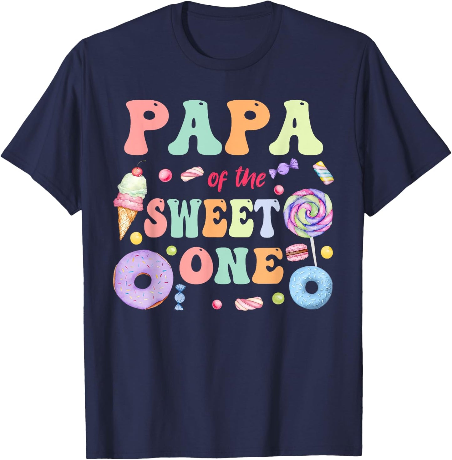Papa of The Sweet One Lollipop Candy Birthday Party Family T-Shirt - T-Shirt | Navy