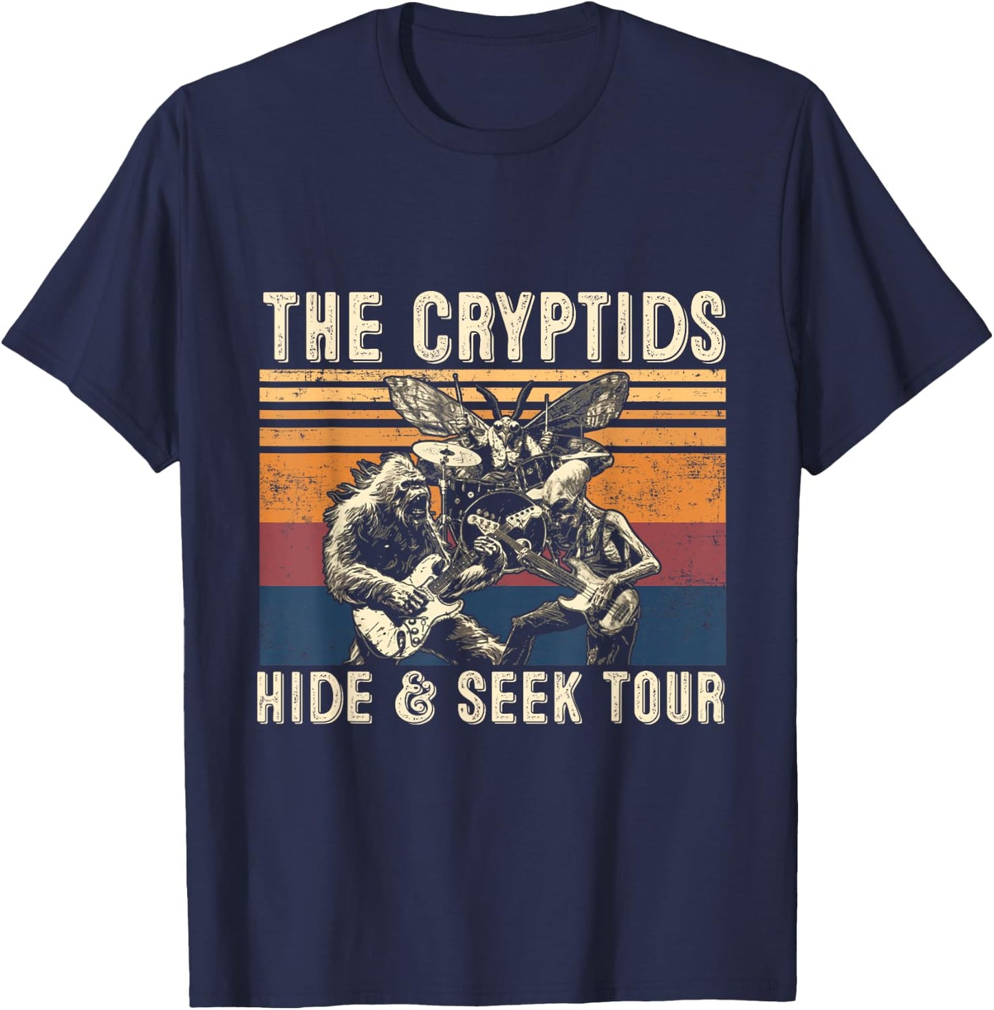 The Cryptids Hide & Seek Tour CryptidBigfoot Mothman UFO T-Shirt - T-Shirt | Navy