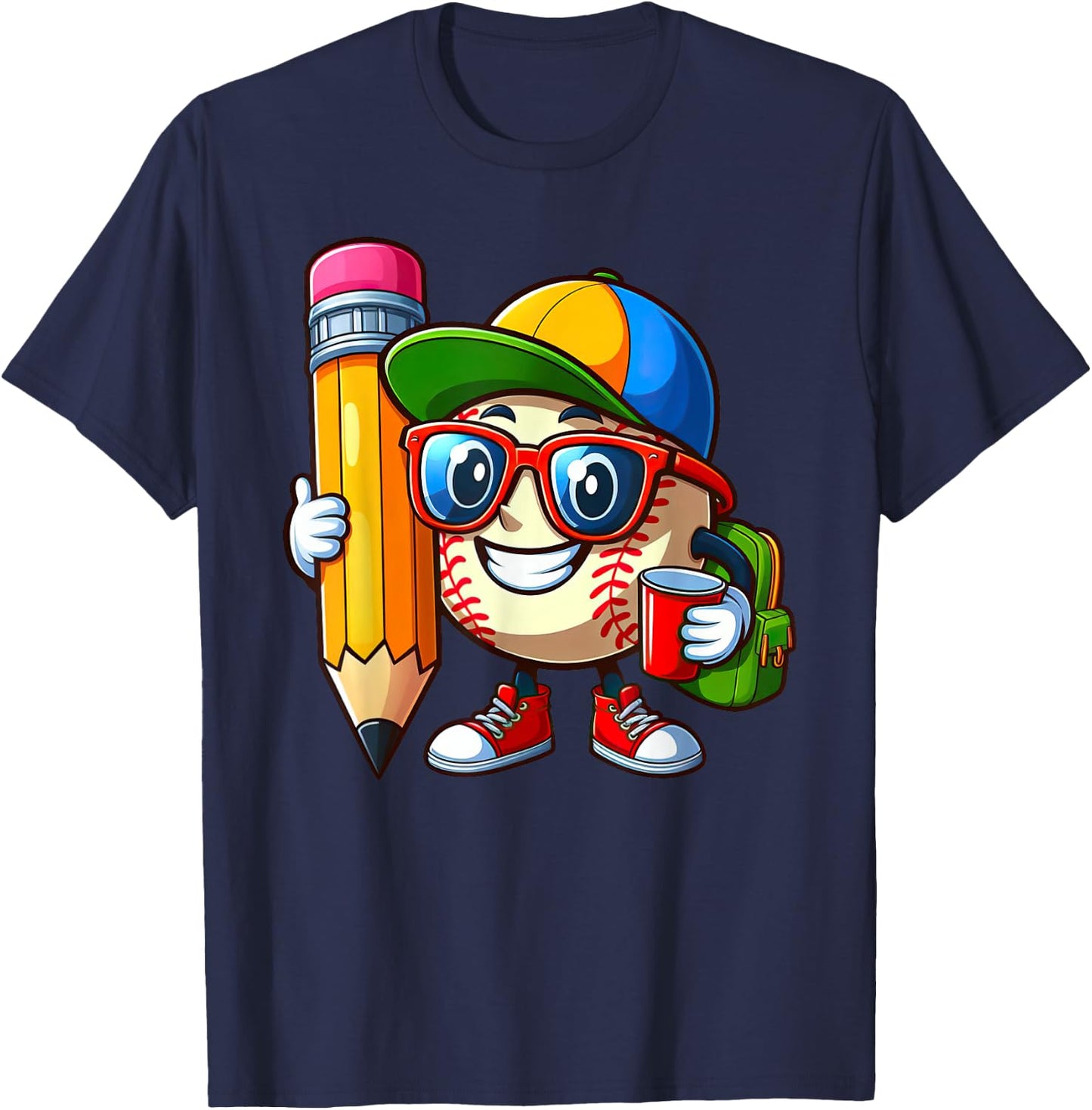Funny Baseball Lovers Pencil Back to School Kids Boys Girls T-Shirt - T-Shirt | Navy