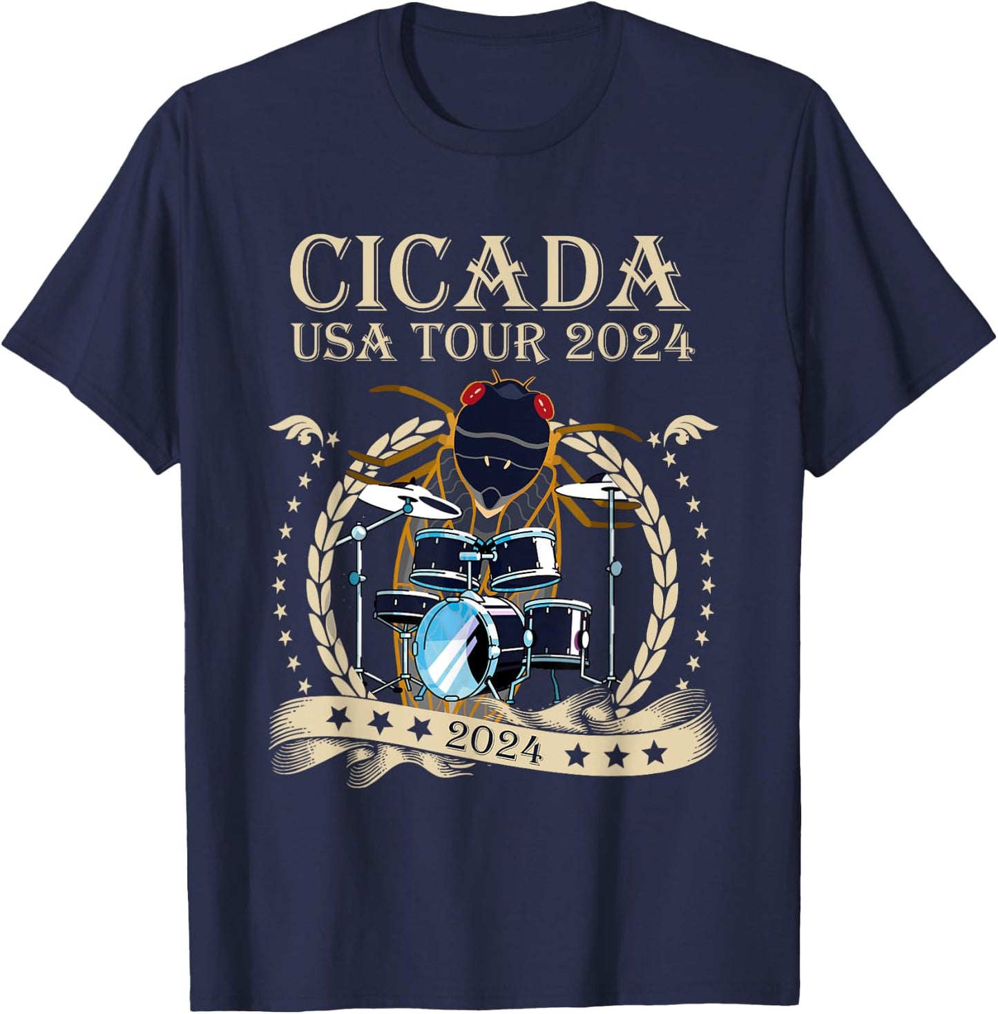 Cicada USA Tour 2024 Funny Band Drummer Entomology Insect T-Shirt - T-Shirt | Navy