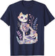 Kawaii Pastel Floral Goth Cute Creepy Cat Skeleton T-Shirt - T-Shirt | Navy