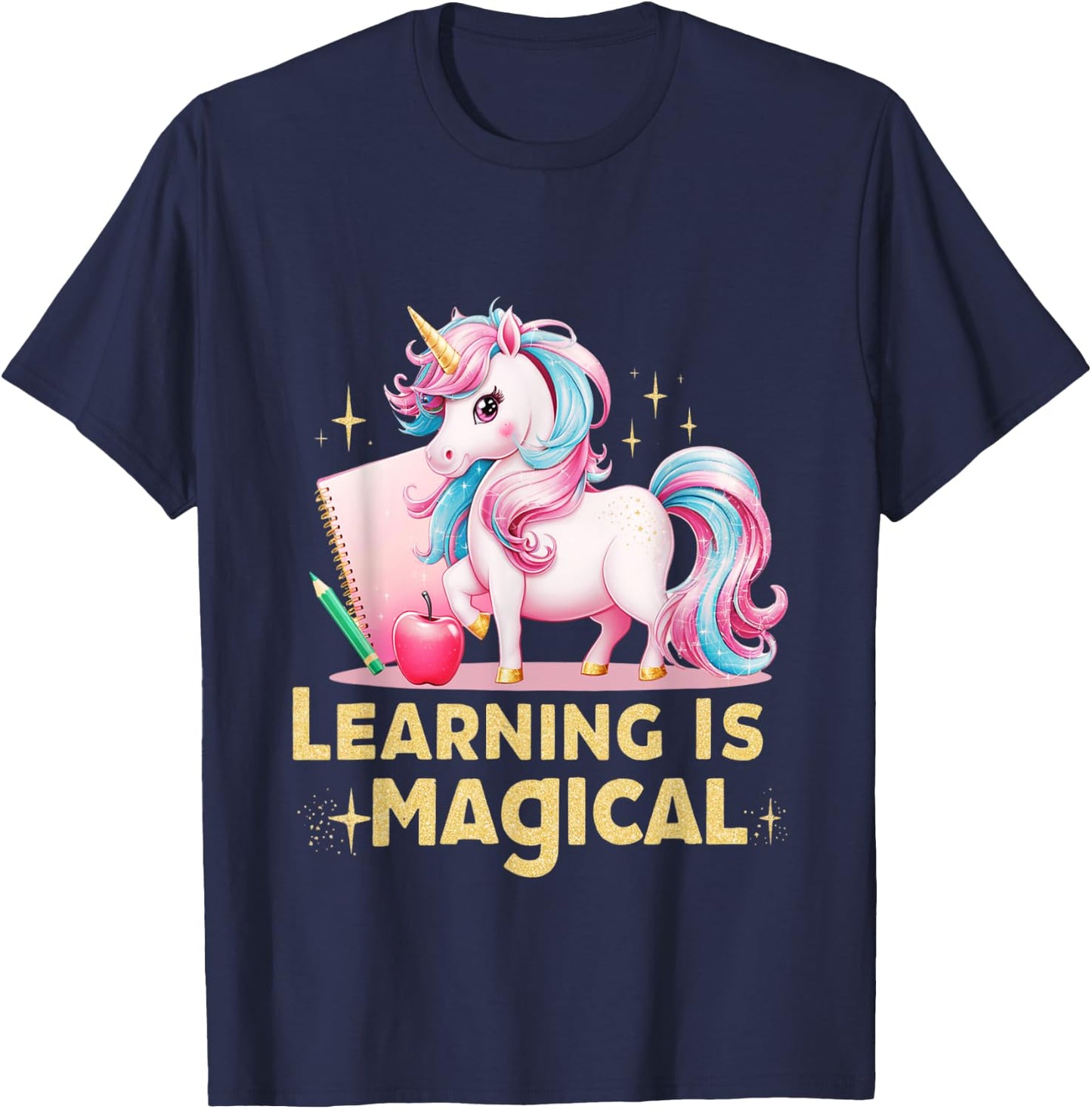 Learning is Magical Teacher Unicorn Back to School Unicorn T-Shirt - T-Shirt | Navy