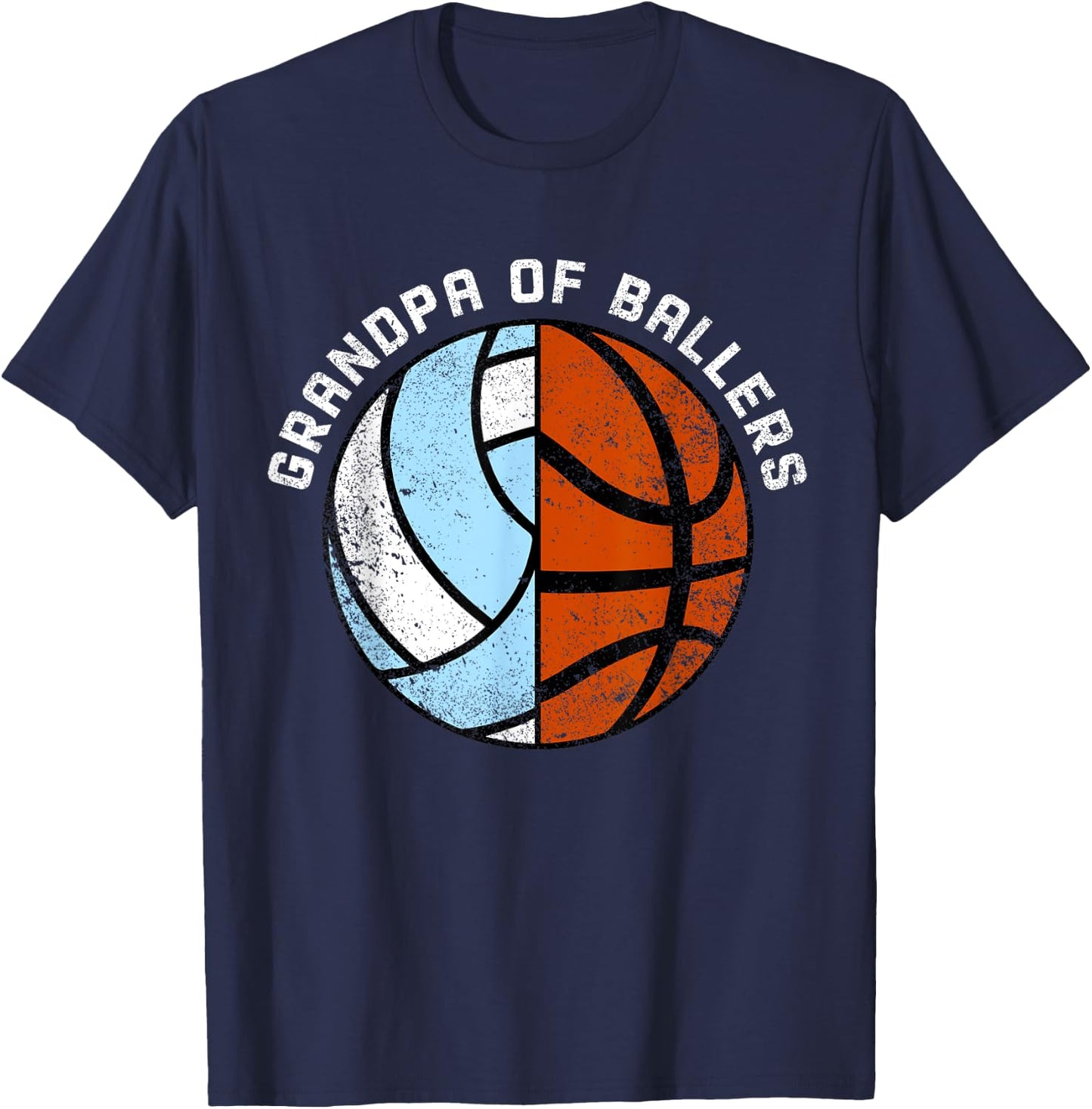 Grandpa Of Ballers Funny Volleyball Basketball Grandpa T-Shirt - T-Shirt | Navy