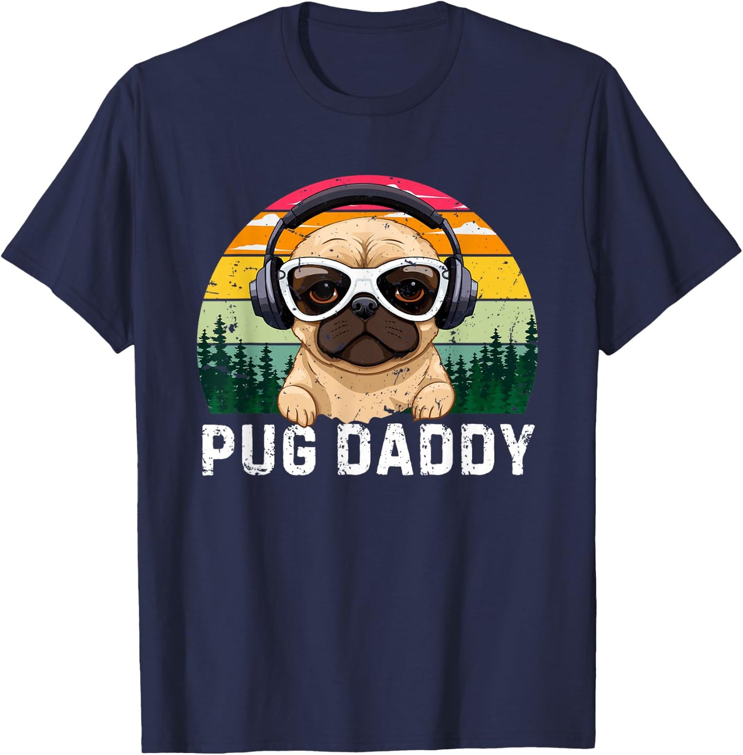 Retro Pug Dog Daddy For Dad Vintage Father's Day T-Shirt - T-Shirt | Navy
