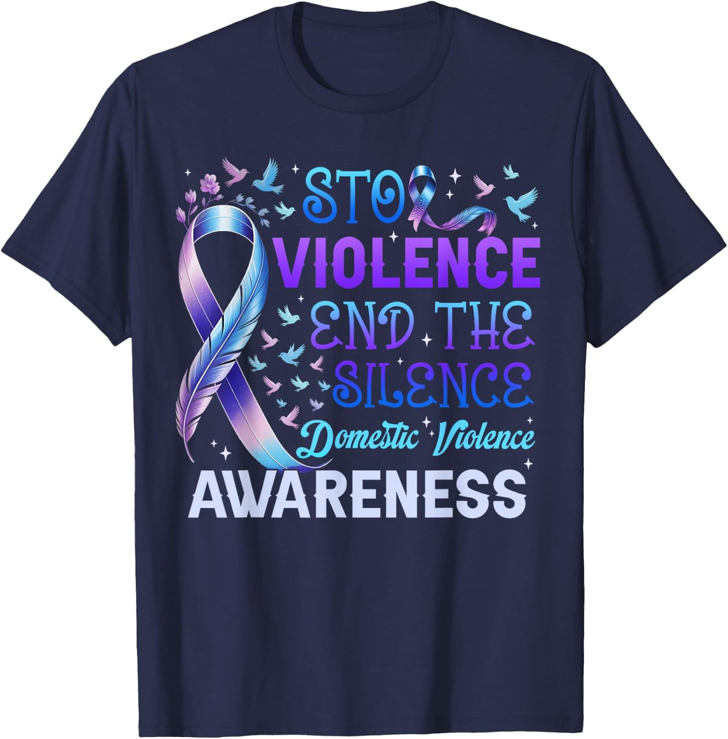 Family Domestic Violence Awareness Purple Ribbon T-Shirt - T-Shirt | Navy