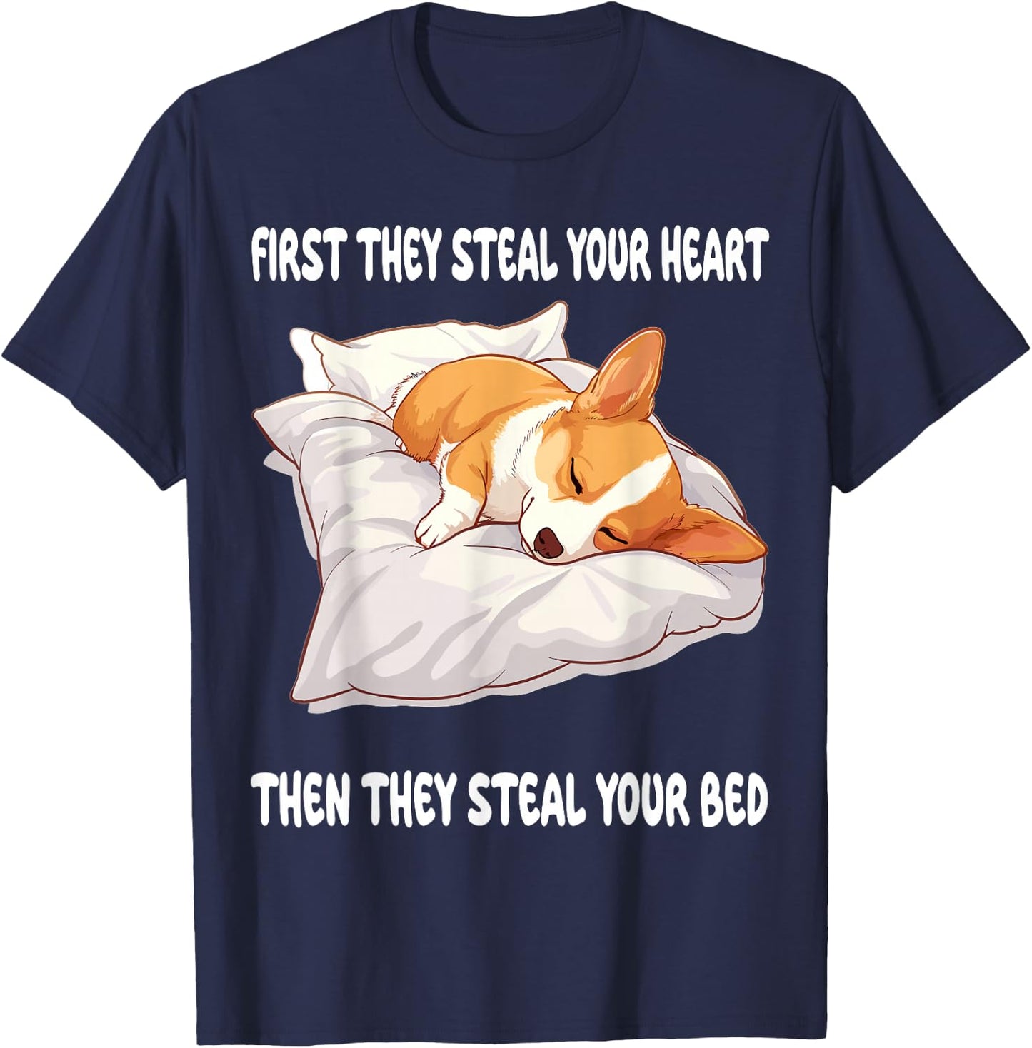 Welsh Corgi Pembroke Sleeping Pajamas Nightgown T-Shirt - T-Shirt | Navy