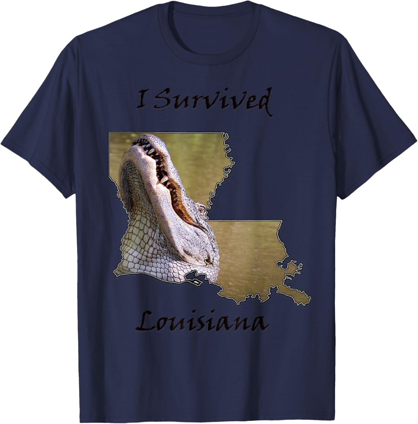 Louisiana Alligator Southern Survival Gator Swamp Design T-Shirt - T-Shirt | Navy