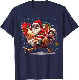 Chicken Lover Xmas Funny Santa Riding Chicken Christmas T-Shirt - T-Shirt | Navy